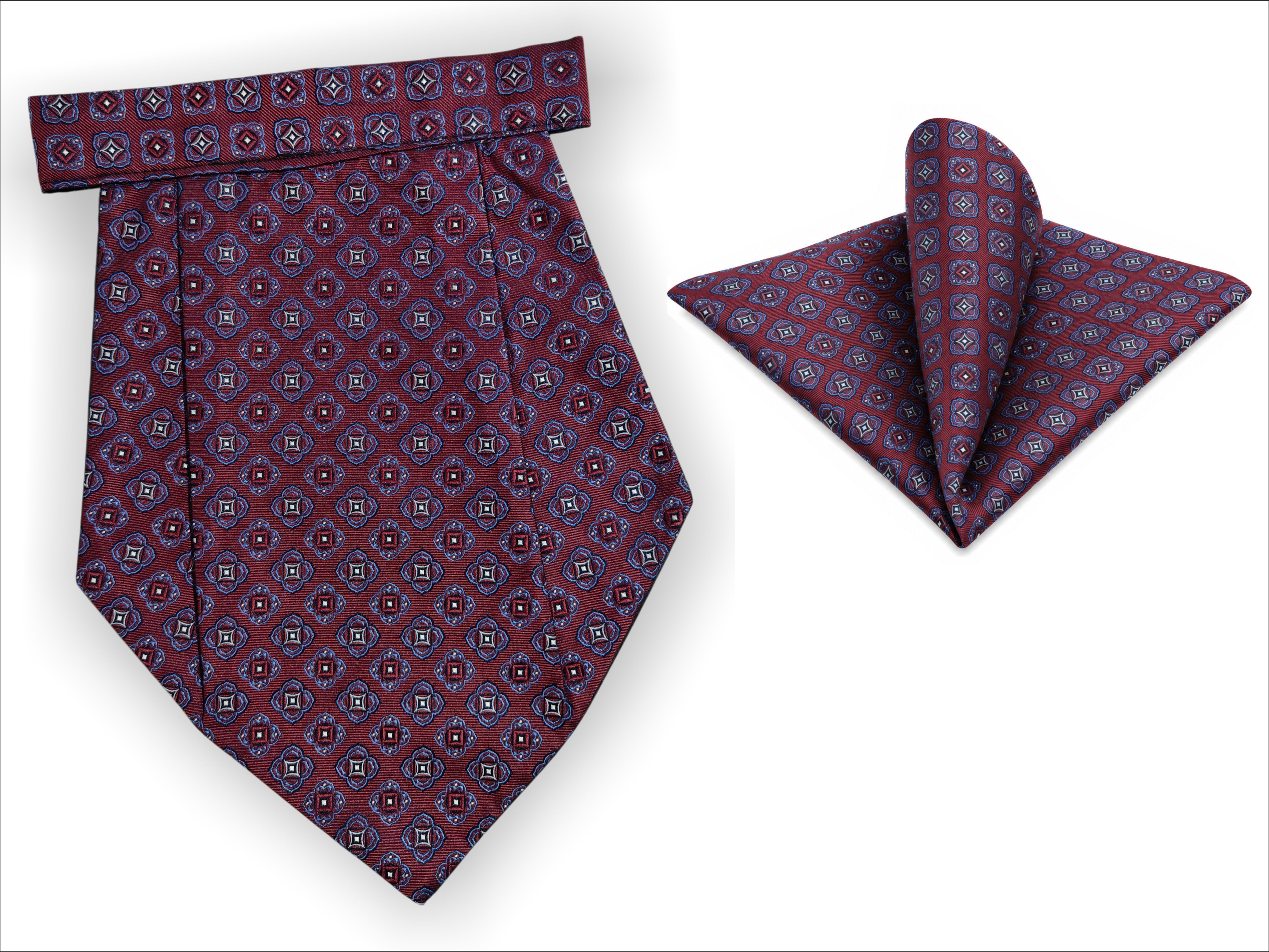 Mentiezi Men's Premium Maroon Geometric Cravat with Matching Pocket Square (Hanky)Set Cravat-image-37