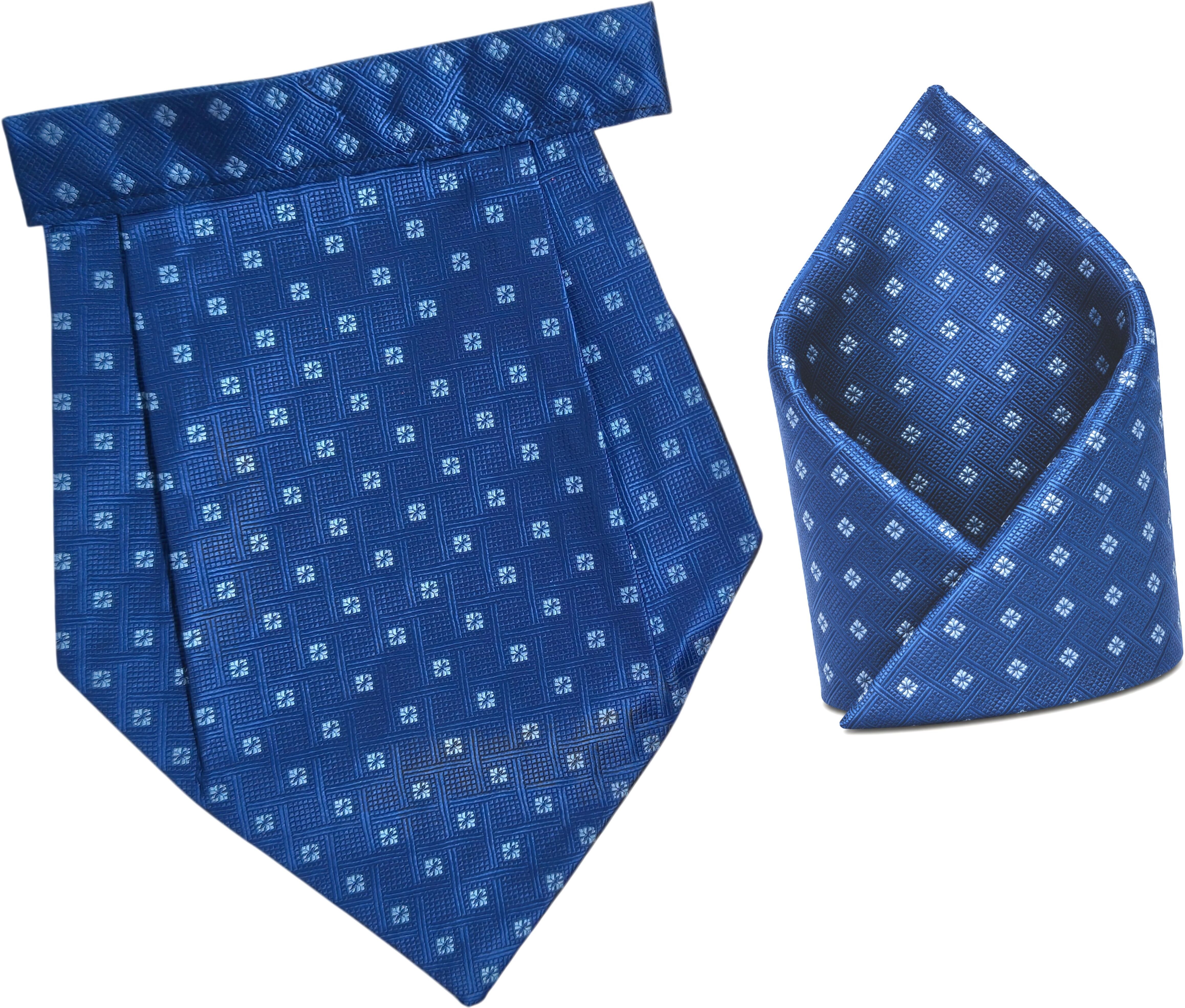 Mentiezi Premium Men's Royal Blue Geometric Cravat with Matching Pocket Square (Hanky)Set Cravat-image-43
