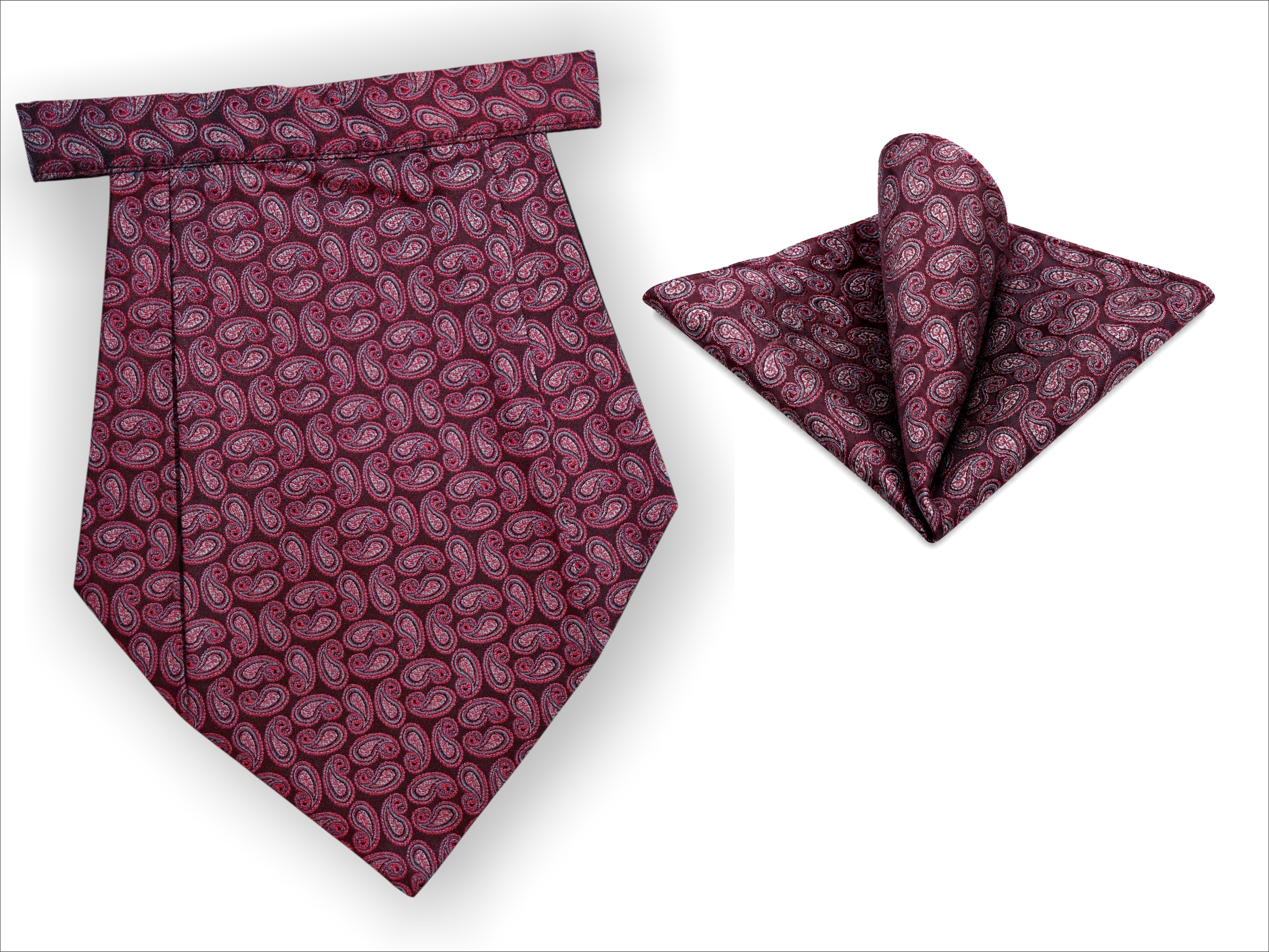 Mentiezi Men's Premium Maroon Paisley Cravat with Matching Pocket Square (Hanky)Set Cravat-image-38