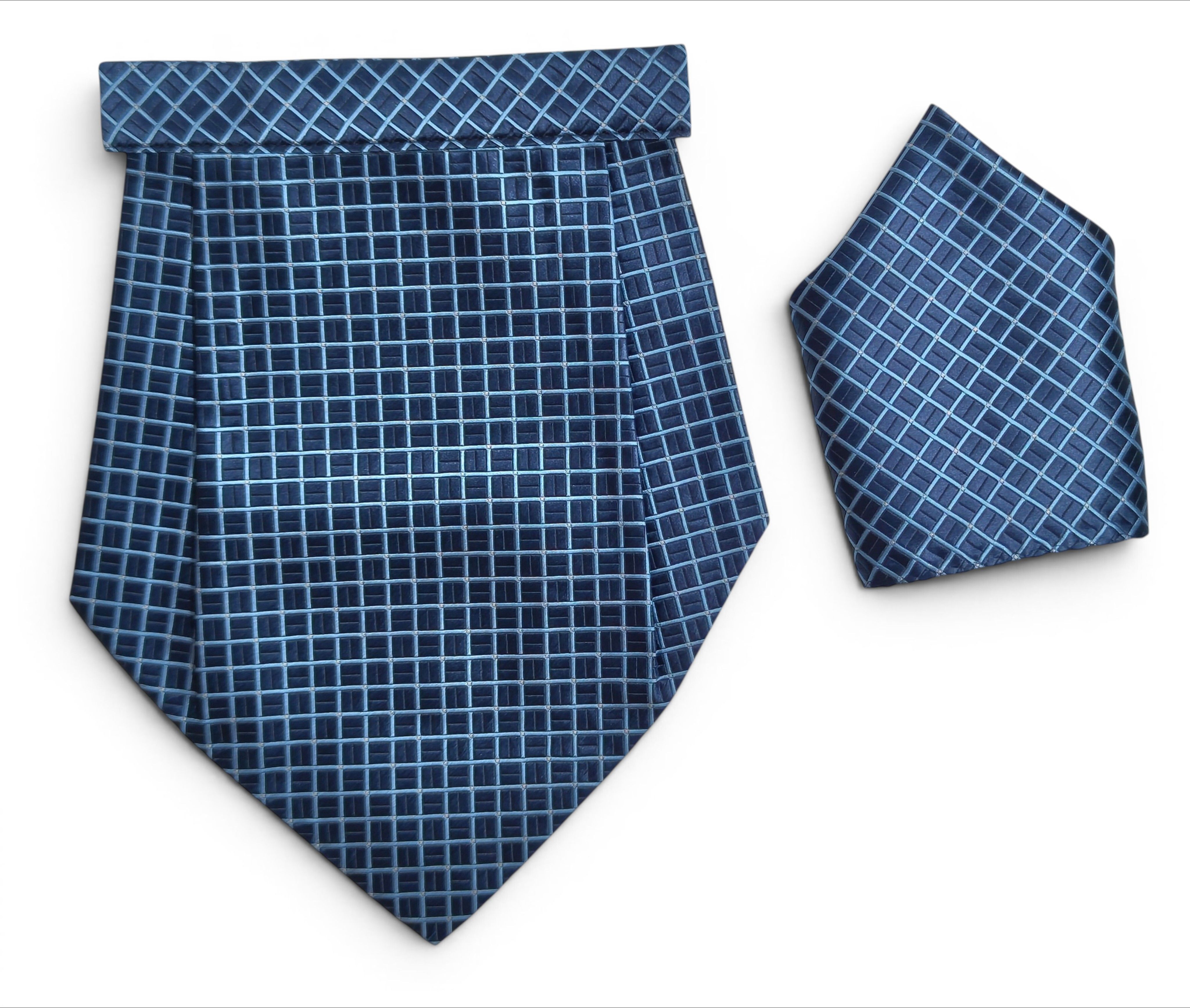 Mentiezi Premium Blue Checkered Cravat with Matching Pocket Square (Hanky)Set Cravat-image-13