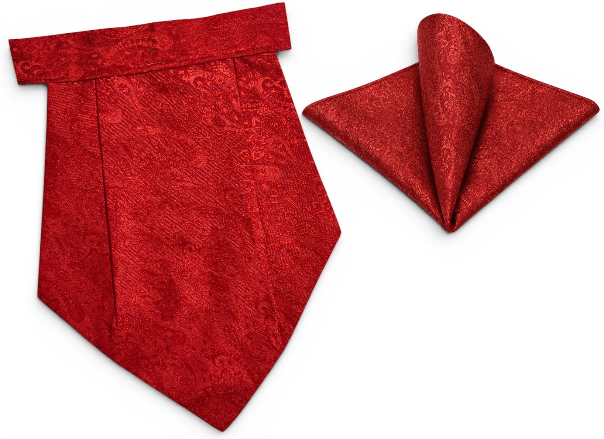 Mentiezi Premium Red Jacquard Cravat with Matching Pocket Square (Hanky) Set for Men Cravat-image-31
