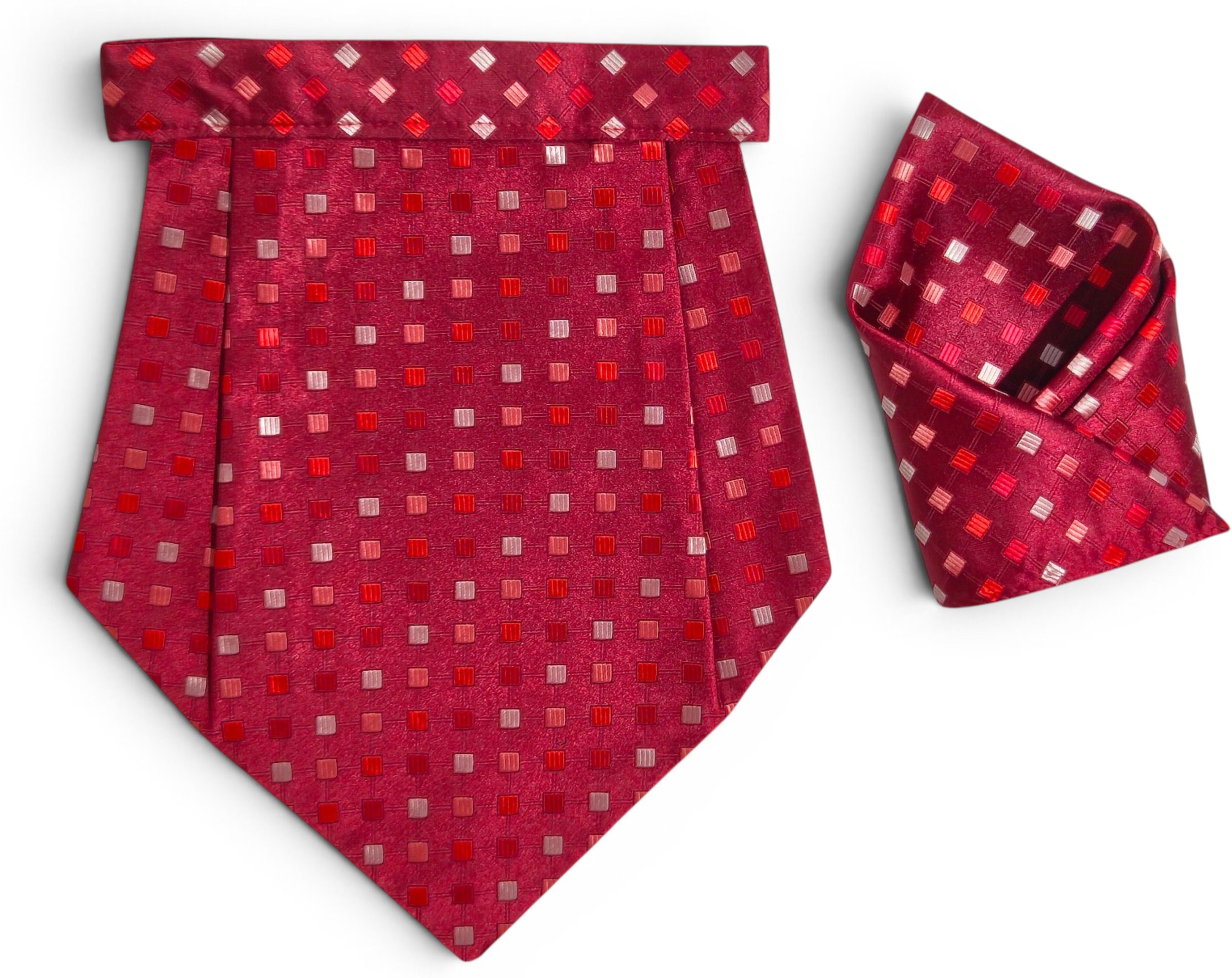 Mentiezi Premium Wine Red Geometric Cravat with Matching Pocket Square (Hanky)Set Cravat-image-23