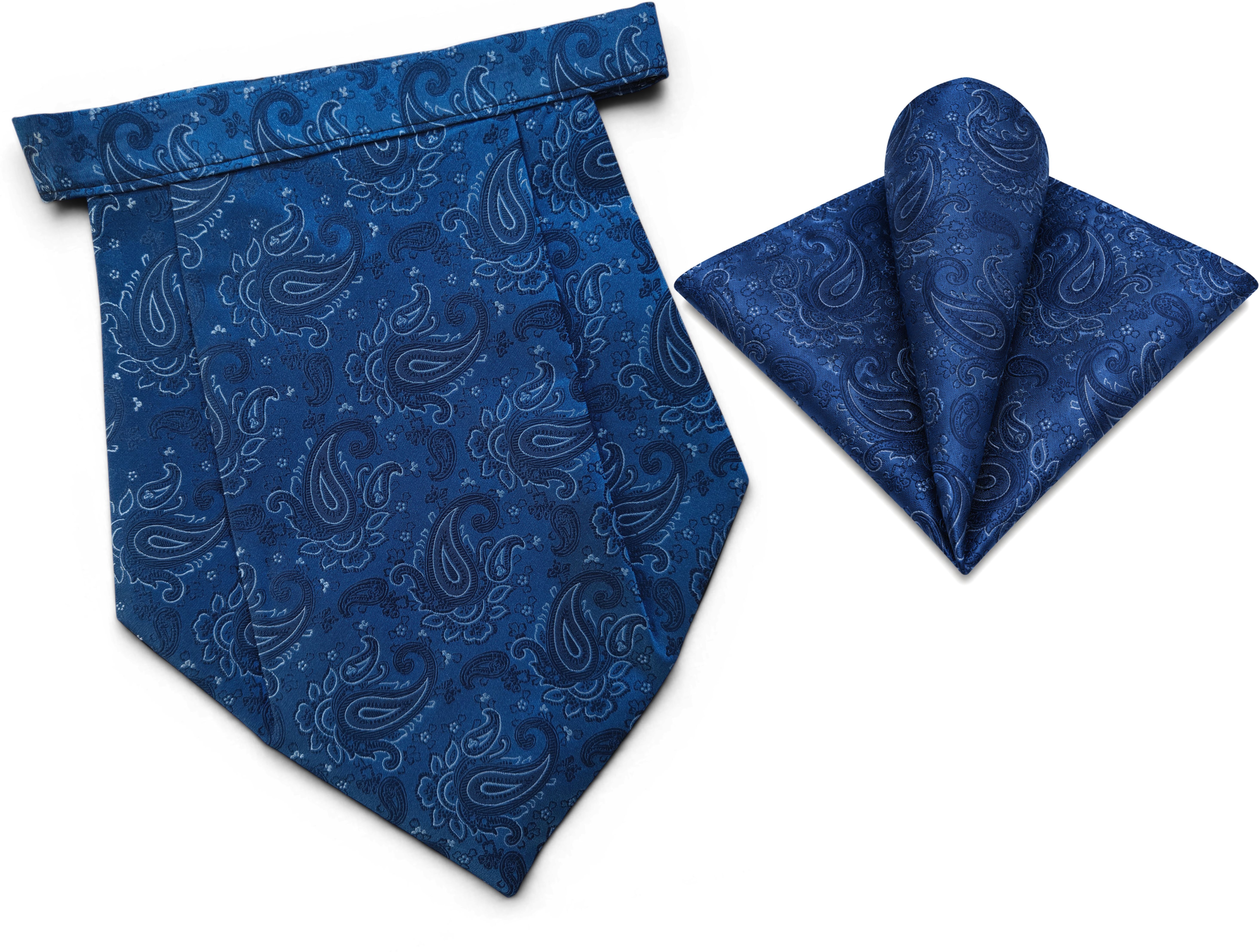 Mentiezi Premium Blue Paisley Pre-Tied Cravat with Matching Pocket Square Set (Hanky)Set Cravat-image-39