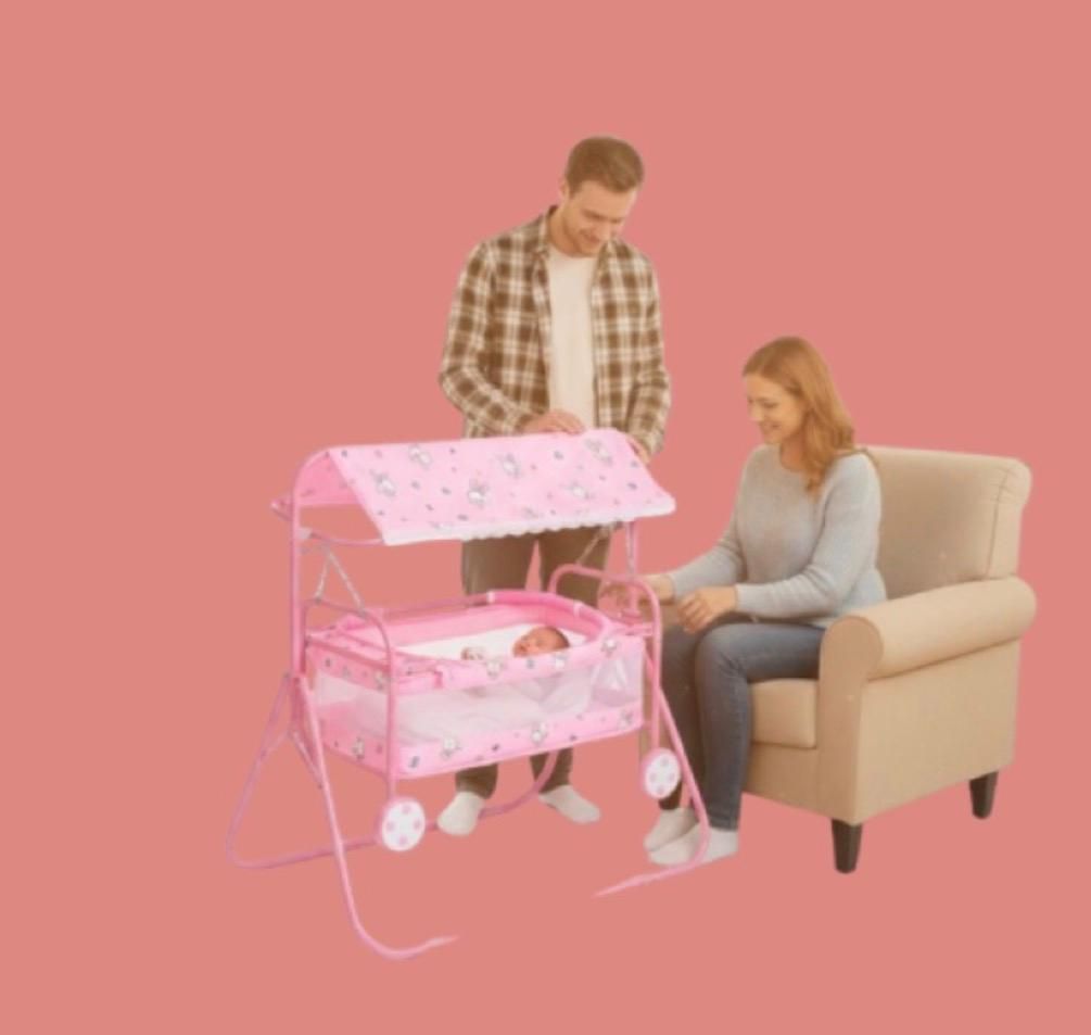 nirjala steel company Baby Cradle Cot Cum Stroller Pink For Small Baby-picture-38