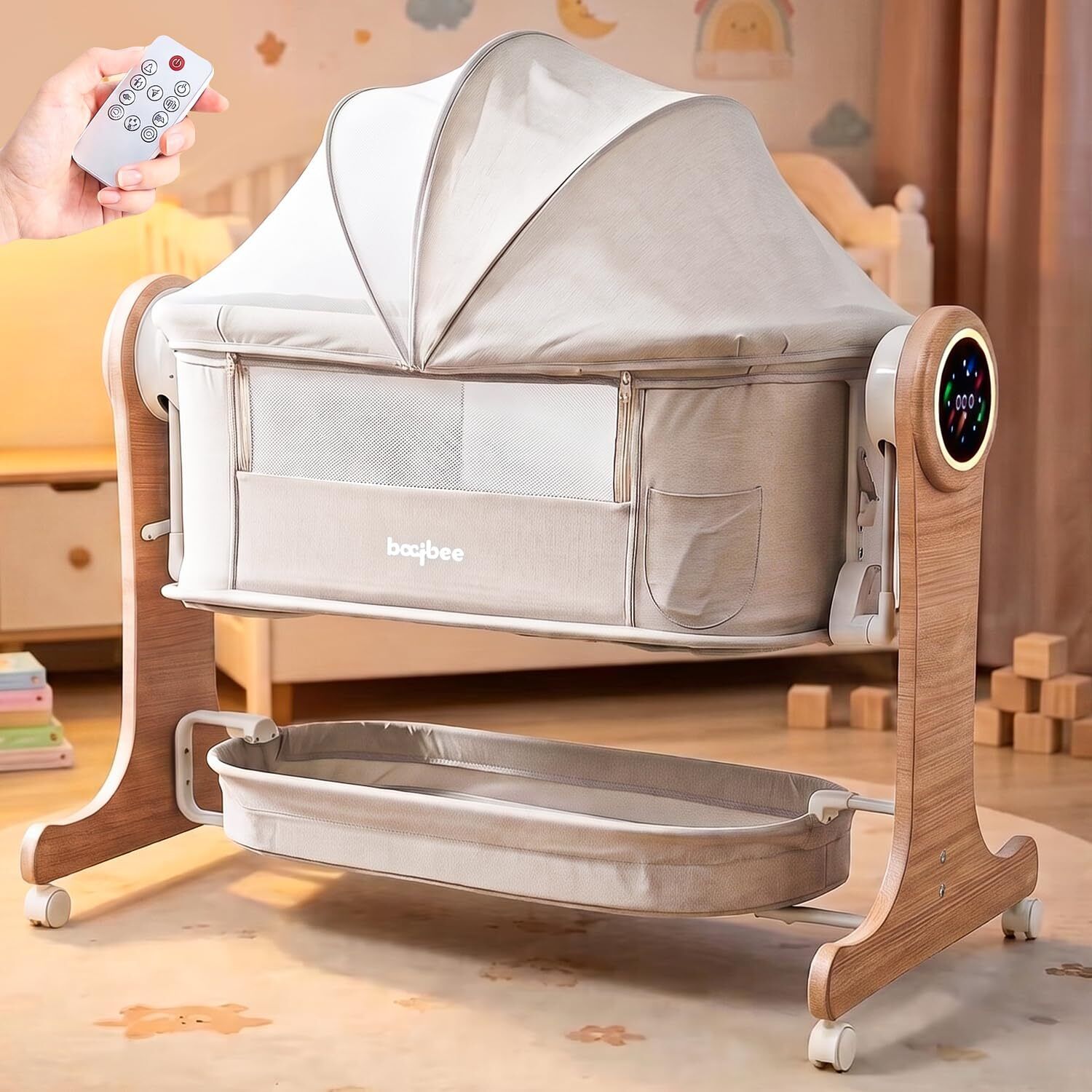 Electric Baby Cradle Crib with Height Adjustable Bedside Crib with 5 speed swing-image-44
