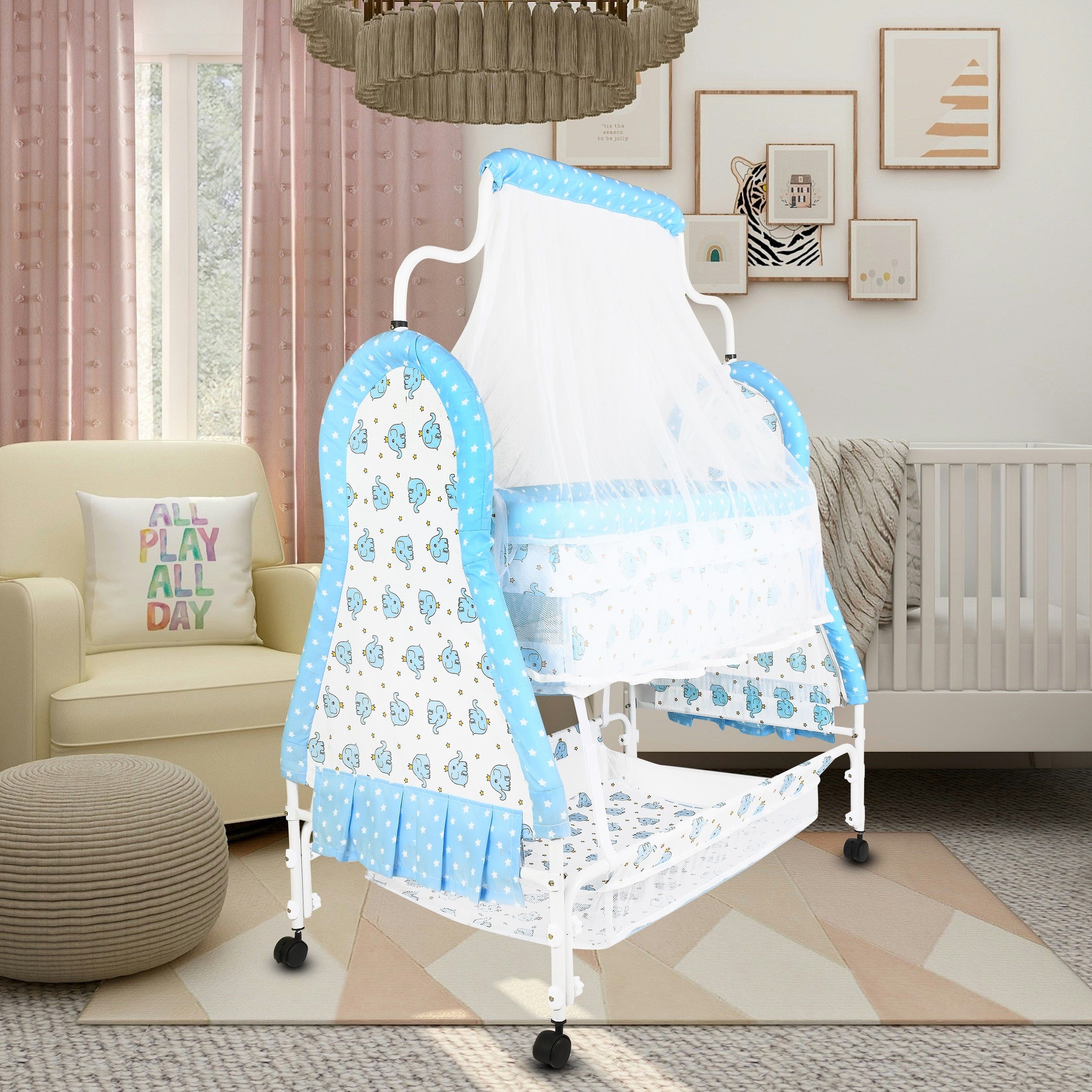 BABY CRADLE WITH MOSQUTO NET AND WHEELS WITH STOPPER LOCK AP0021 Bassinet-image-29