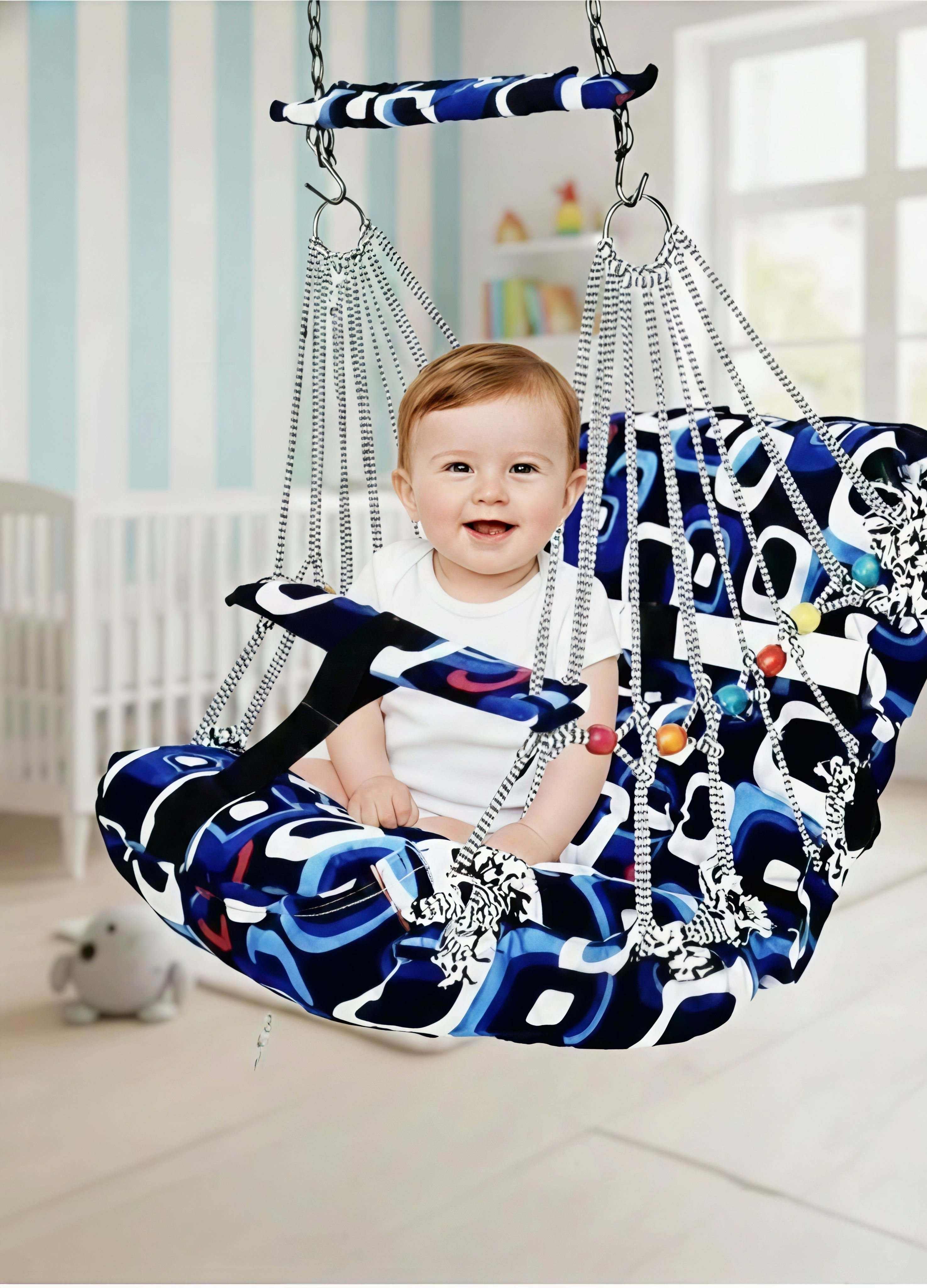 hingu hub Premium Cotton Baby Swing Jhula for 0-3 Years with Safety Belt and Sturdy Chains-picture-22
