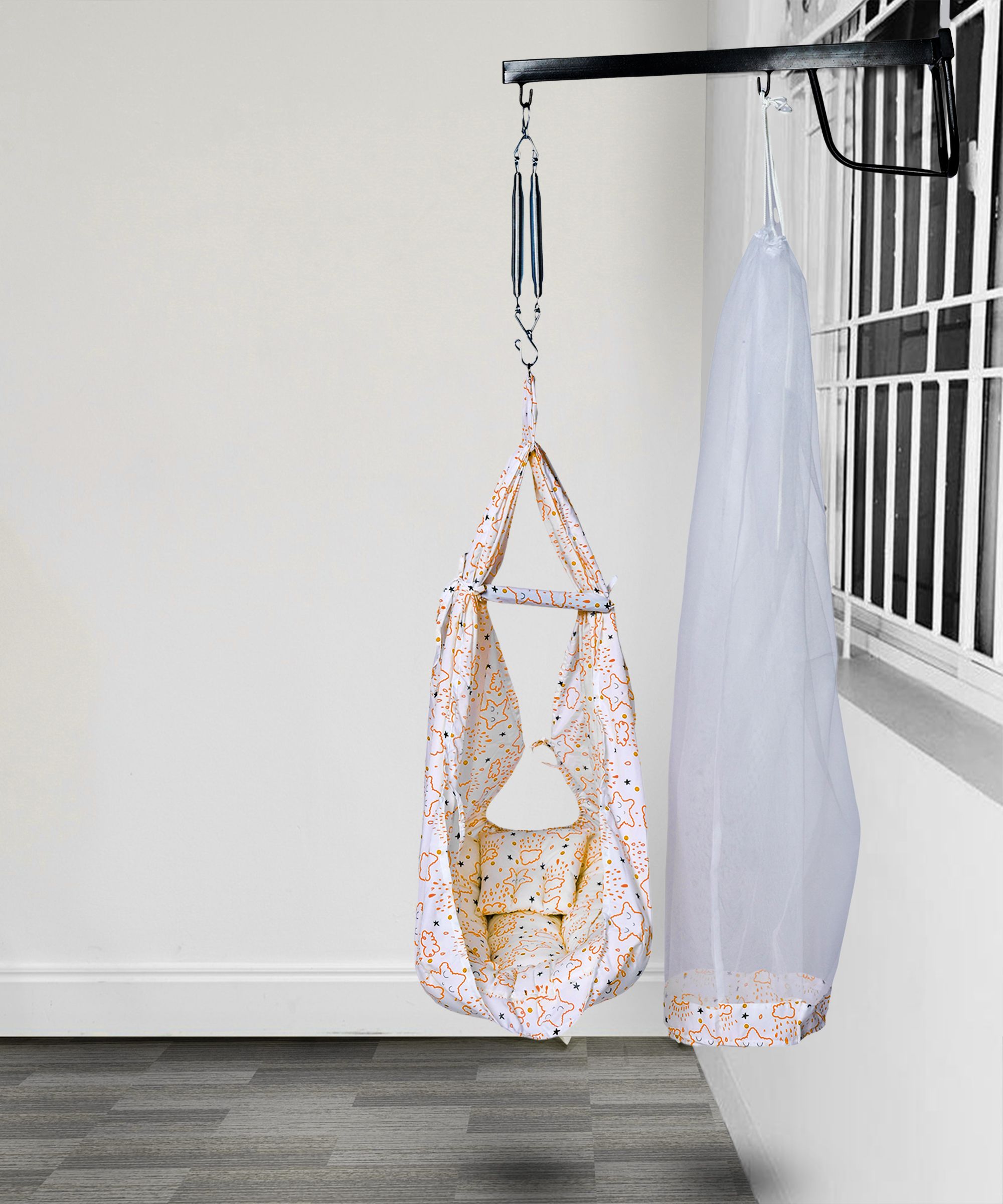 Shower Baby Swing With Mosquito Net, Pillow, Spring And Metal Window Hanger.-image-32