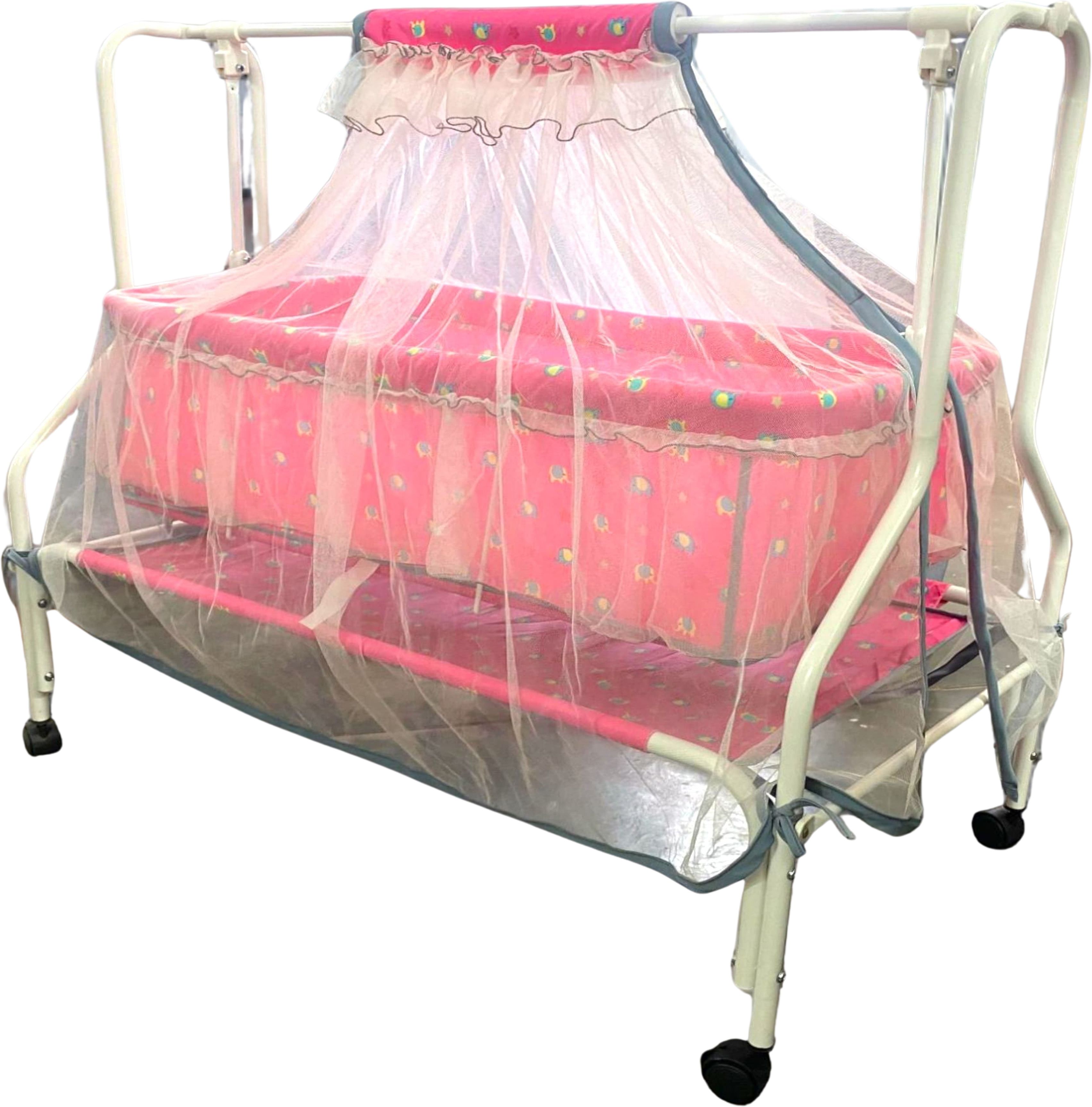MAIA Premium Cradle for Infant with Mosquito Net & 4 Wheels Lock 0-8 Months Age