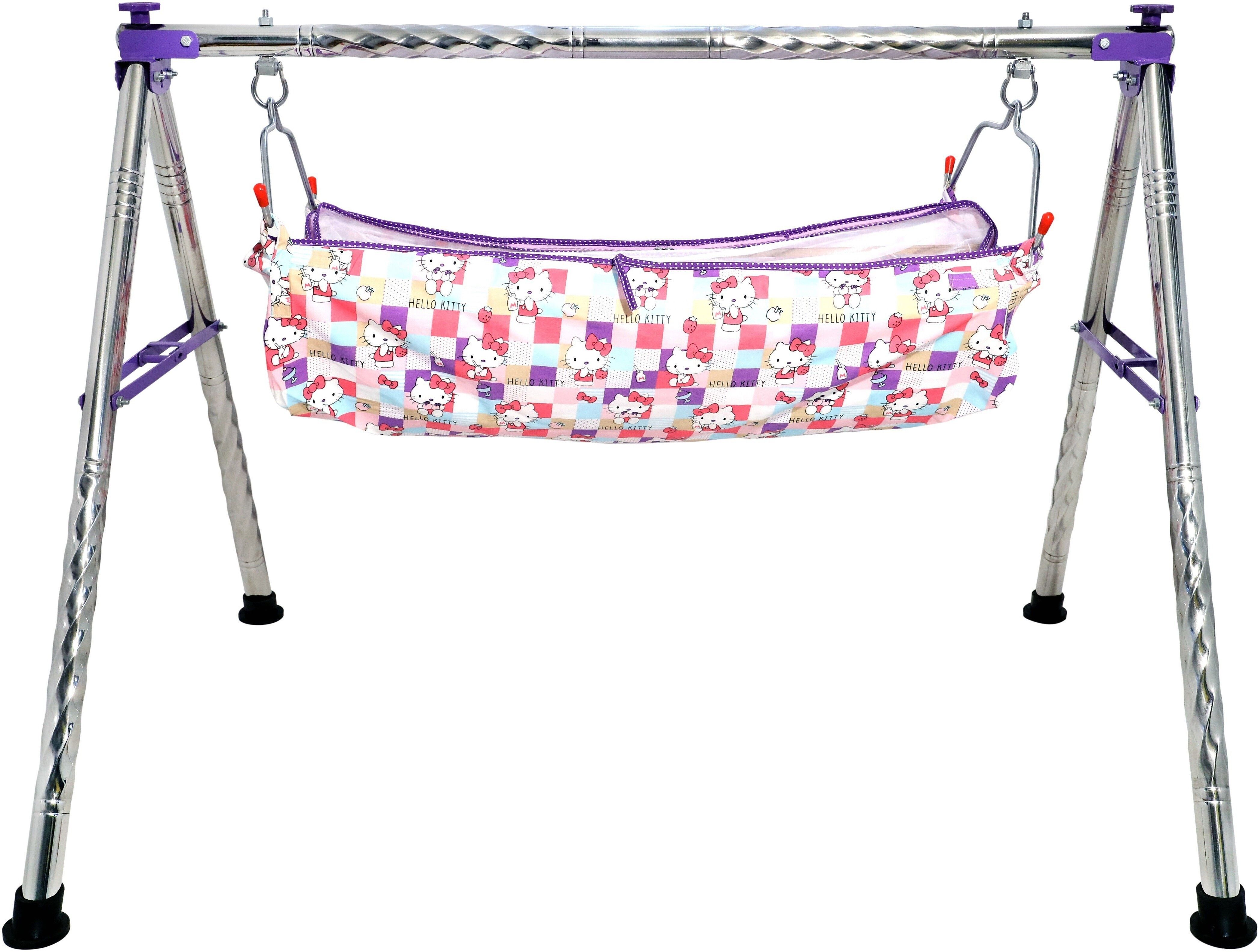 CR112 Purple Round Twisted Foldable Stainless Steel Baby Cradle with Hammock-image-37
