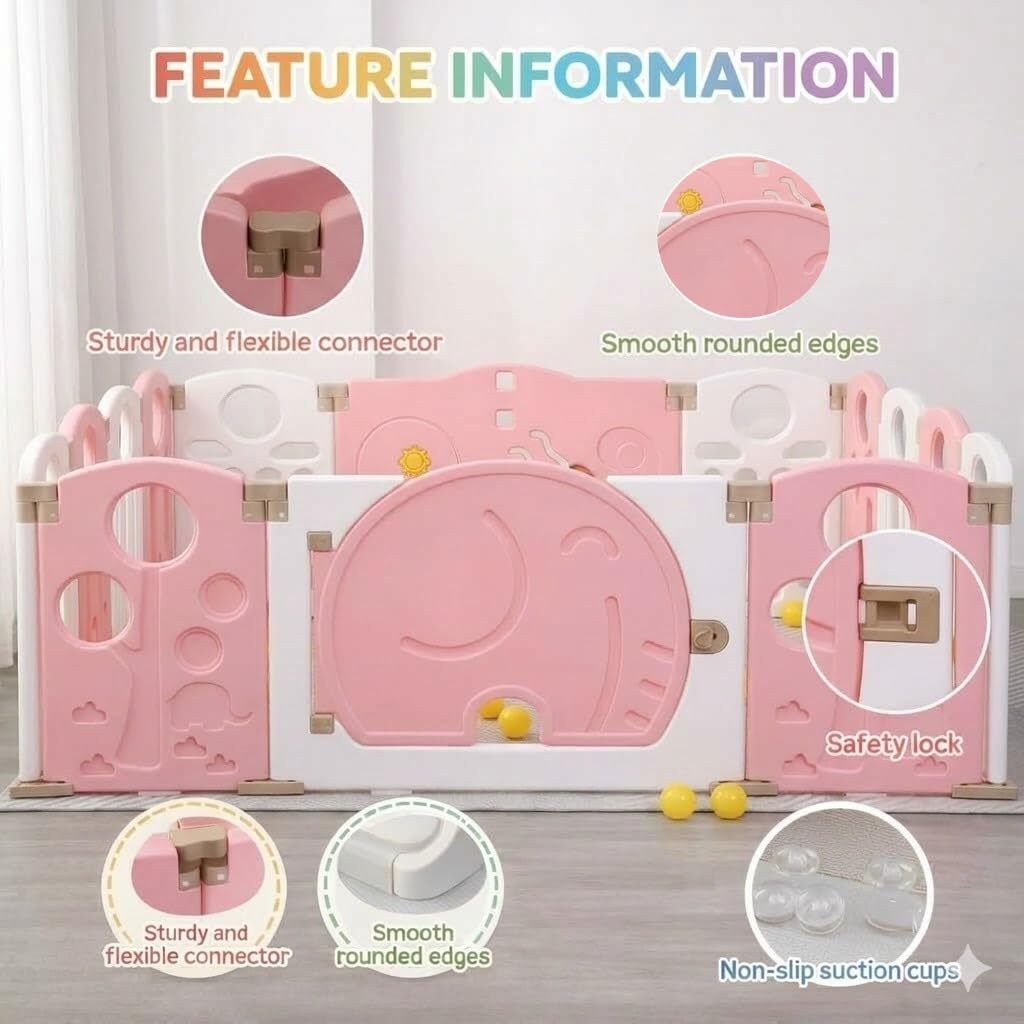 hukimoyo Large Baby Playpen 18 Panels/36 Sq Ft Play Area Indoor Setup with Mat and balls-picture-13