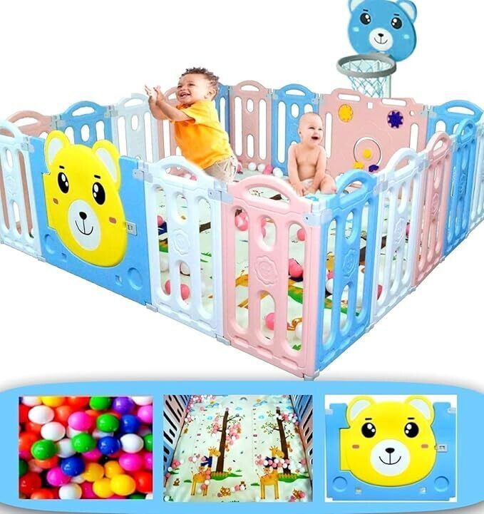tinybloom 16 panels Baby Playpen Kids Play Area with Gate Foldable Safety Mesh for Babies-picture-11