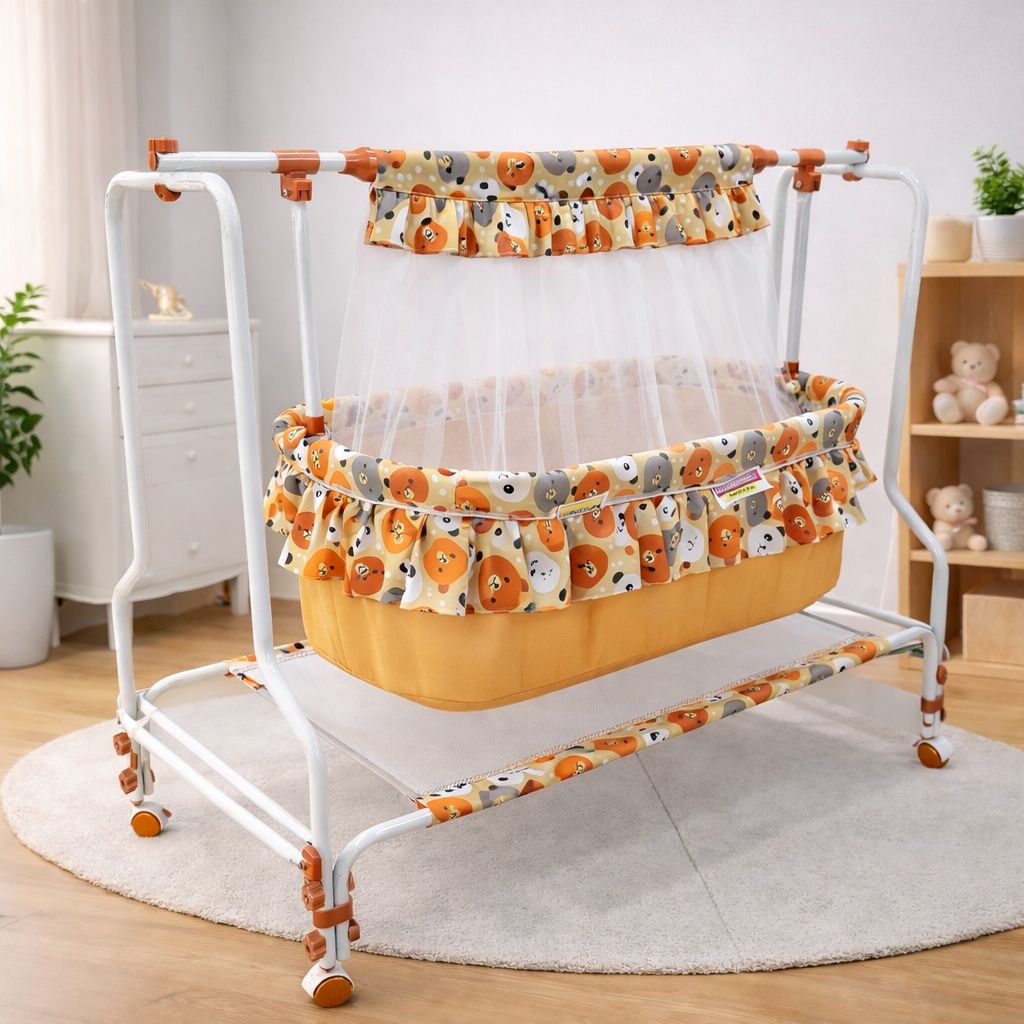 pandaoriginals Jumbo Baby Cradle for NewBorn Baby Sleep Swing with Mosquito net for 0-13 Months Cot-picture-35