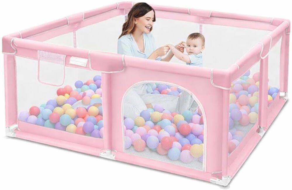 valajogi Foldable Baby Playpen with Mesh Safety Panels for Indoor Outdoor Play-picture-47