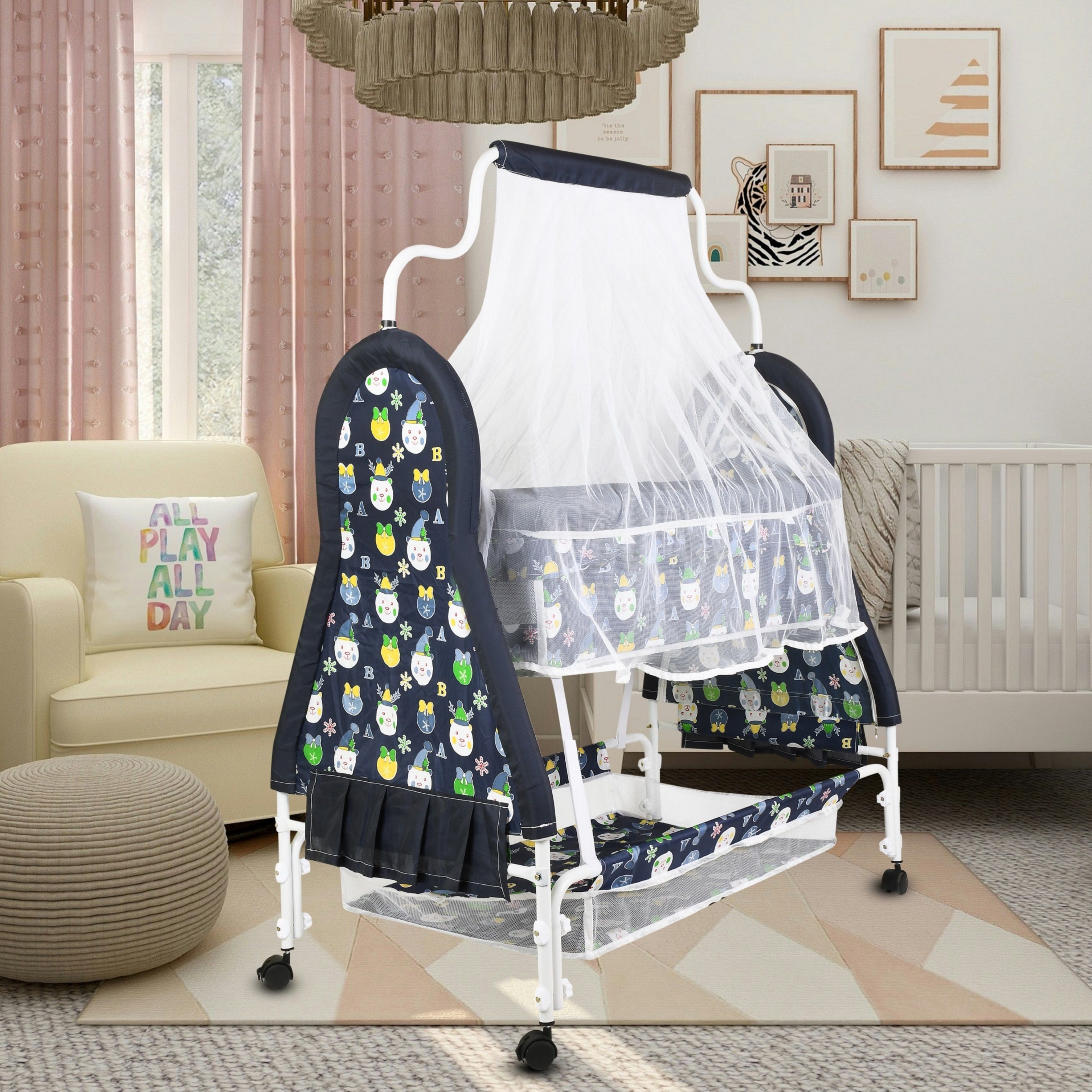 crew4 Cradle for kids cradle for baby boy and girl Cradle With Swing & Mosquito Net-picture-45