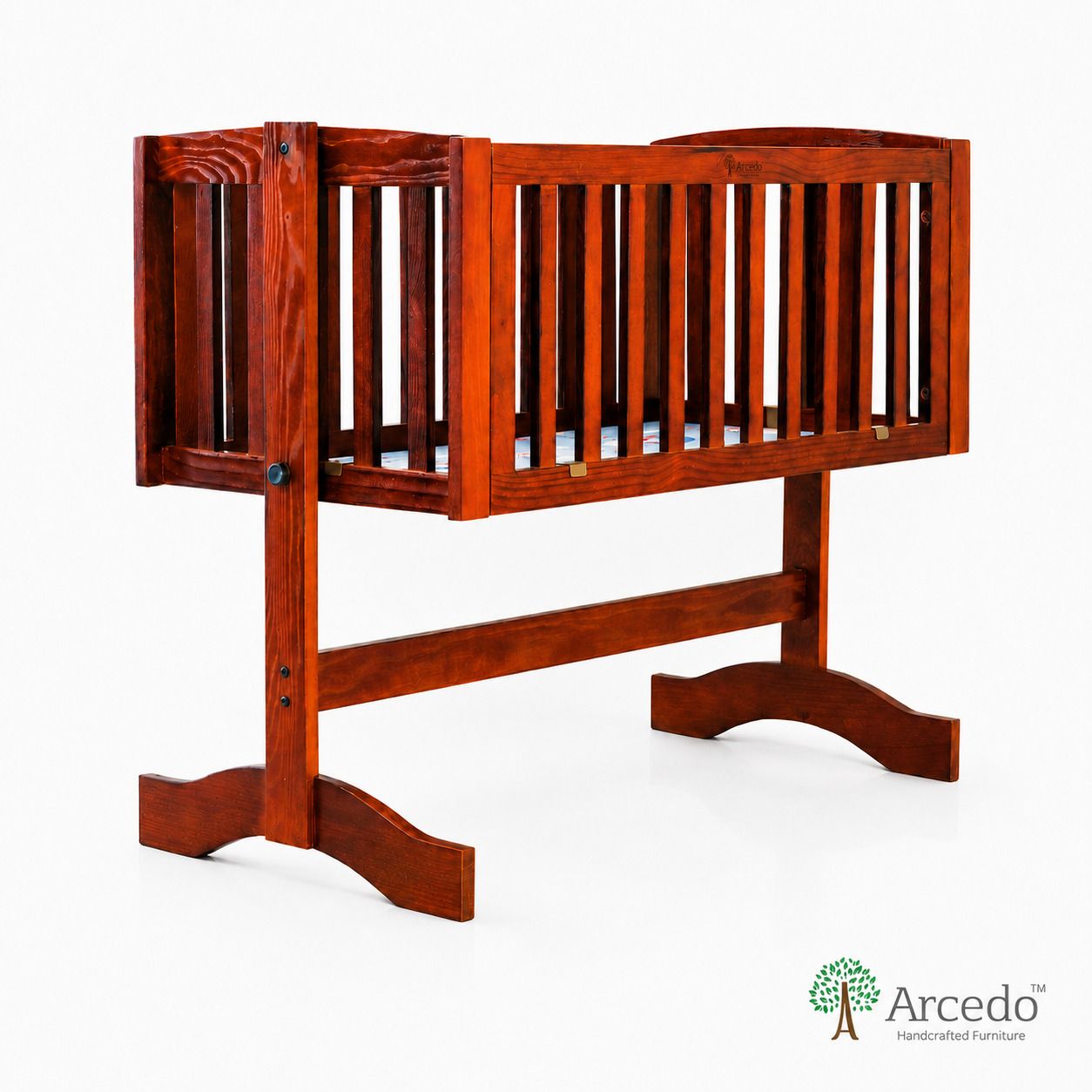 Arcedo Solid Wood Baby Cradle | Premium Wooden Baby Swing Cradle |Walnut-image-7