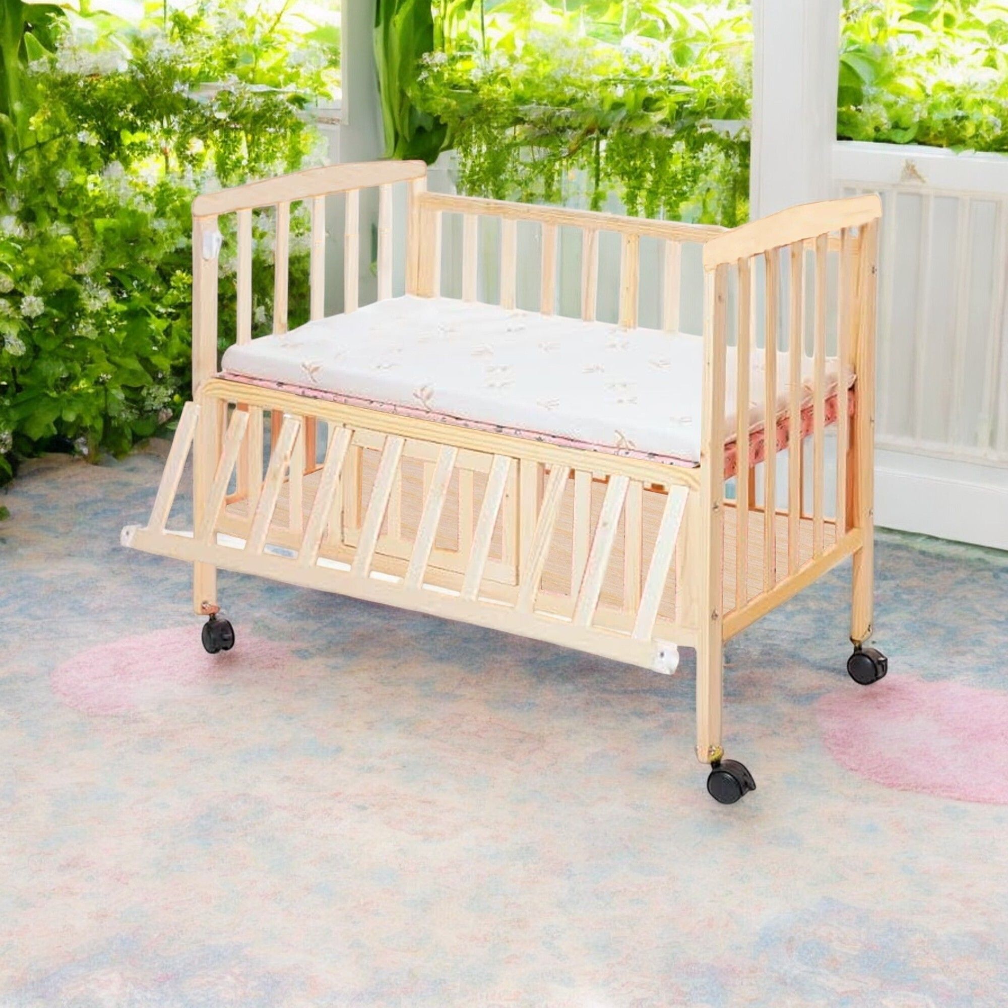 vparents Wooden Multi Usage Baby Crib Cot Cradle Bed with Mattress Mosquito Net 0-3 Year-picture-23