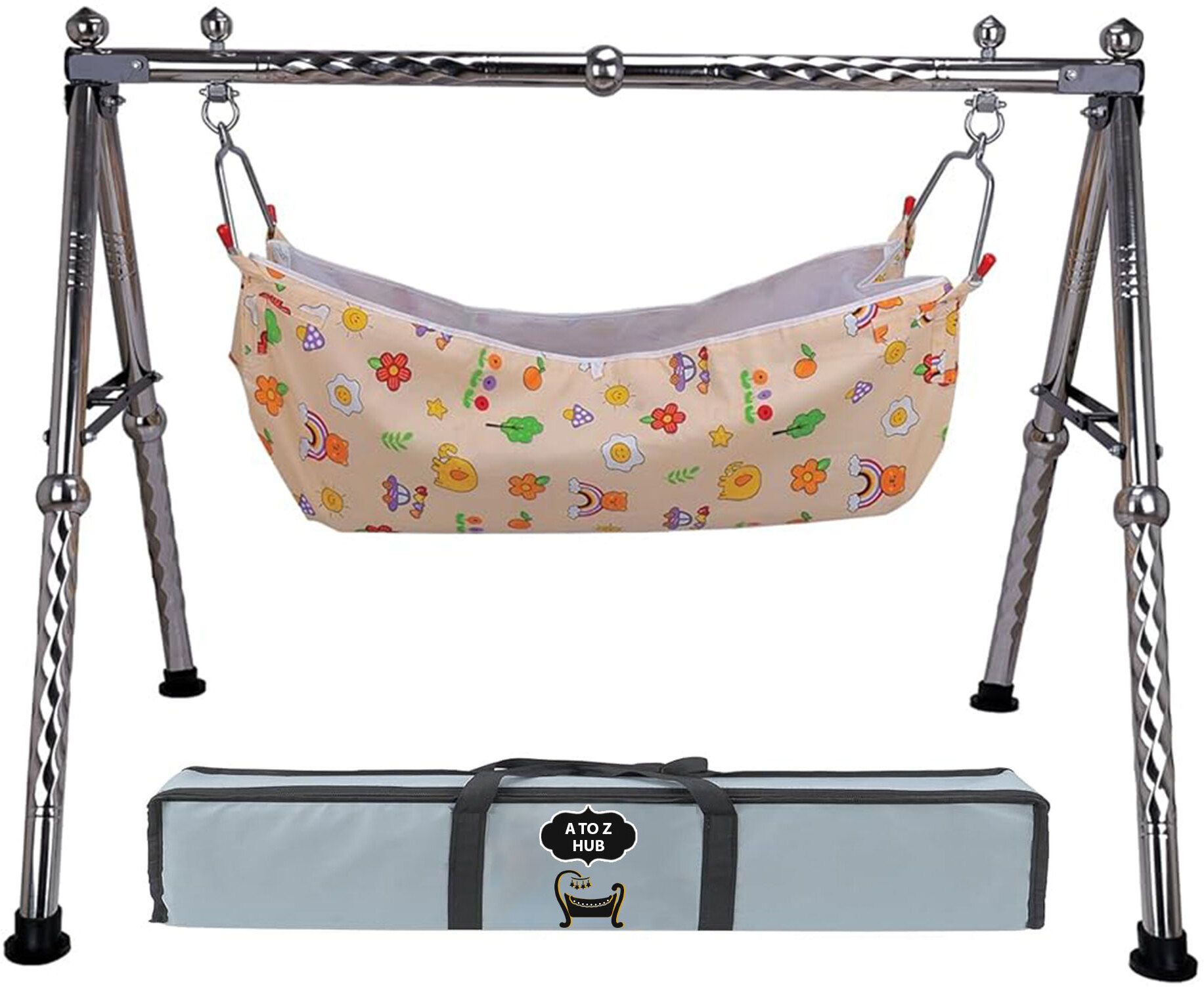foldable Baby Cradle/ghodiyu/Swing/jhula With mosquito net Hammock cloth-image-17