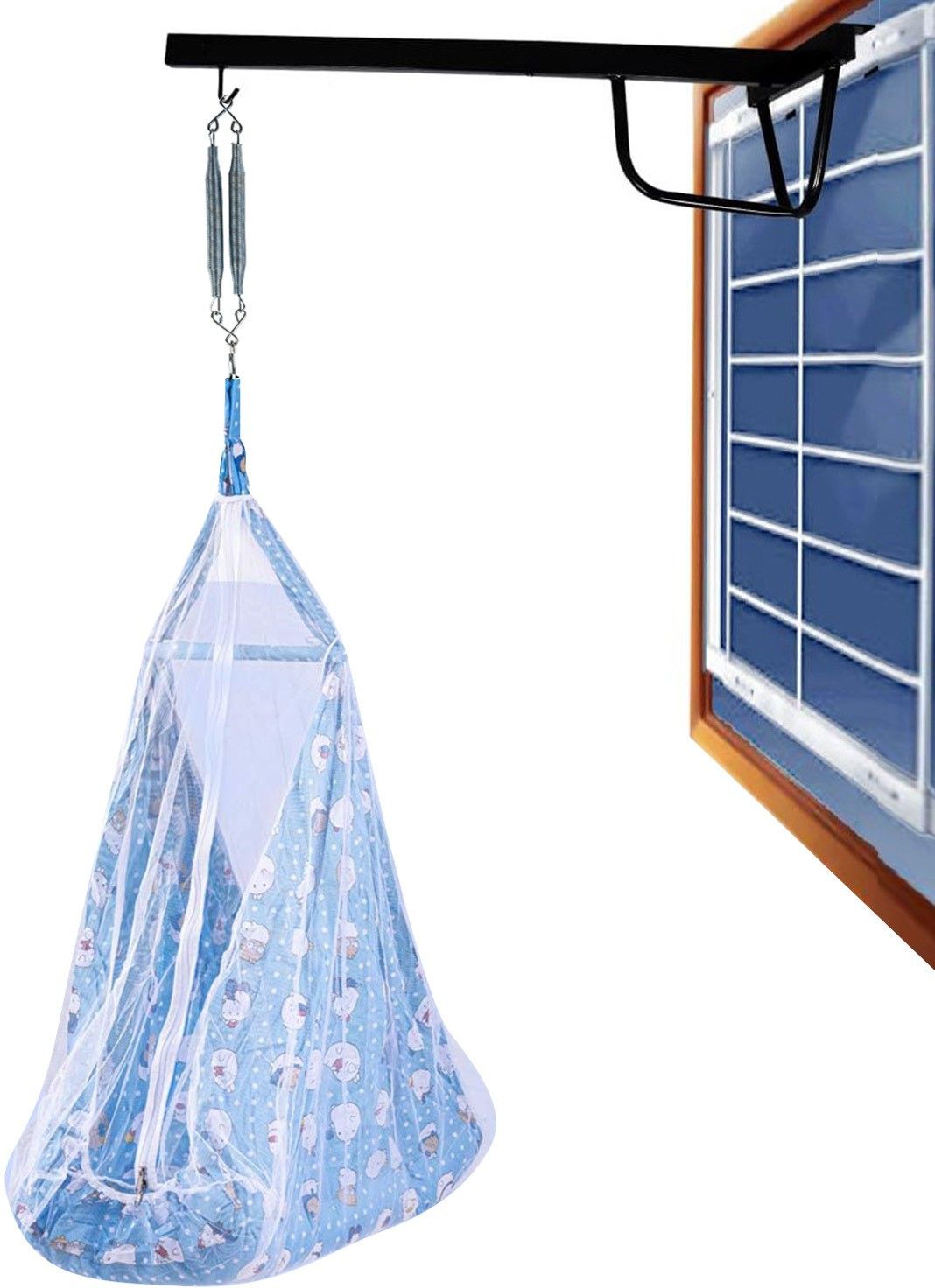 Newborn Baby Boys and Girls Sleep Cotton Hanging Swing Cradle with Metal Hanger-image-42