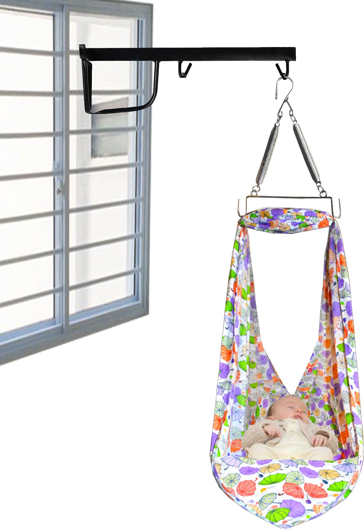 Chunky Baby Swing Cradle with Spring and Metal Window Cradle Hanger (Purple)-image-9