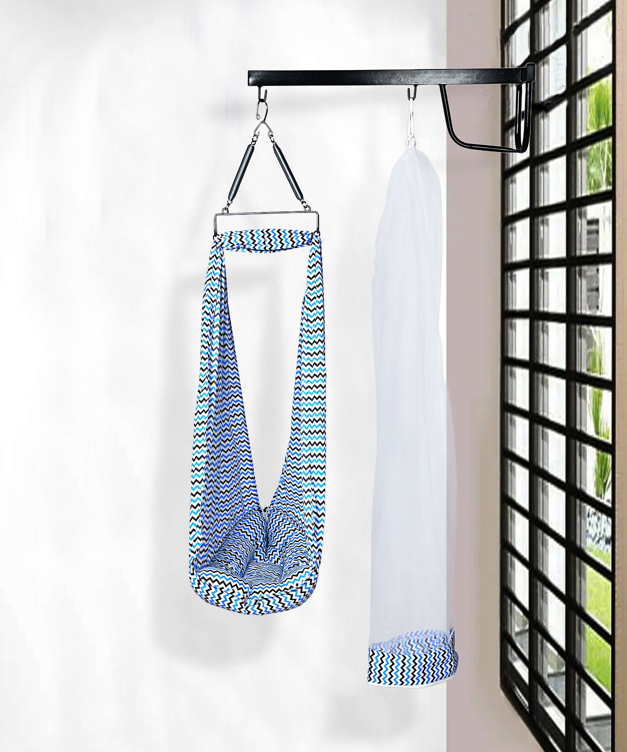 Meander Baby Swing With Mosquito Net, Pillow, Spring And Metal Window Hanger.-image-33