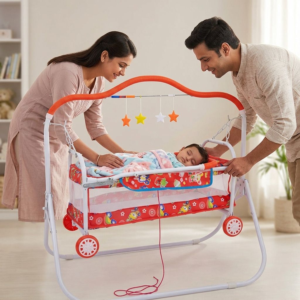 BABY CRADLE JHULA WITH MOSQUITO NET (RED)-image-41