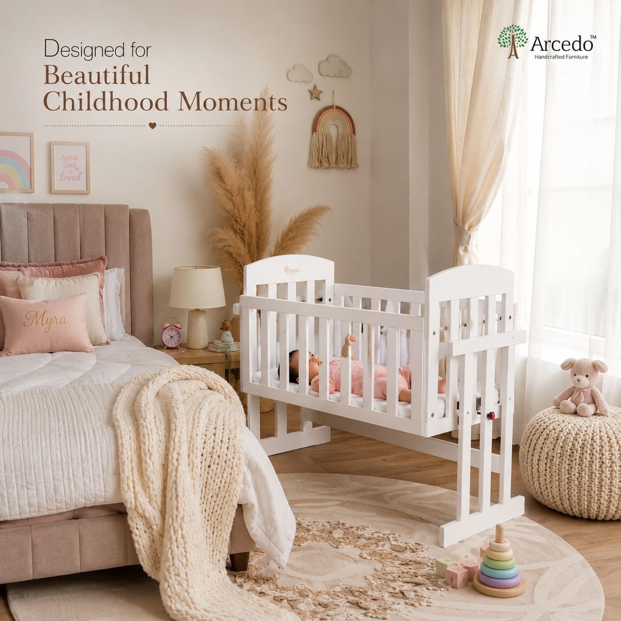 Amber 2 in 1 Wooden Baby Swing Cradle| Mosquito Net & Swing Stopper Knob| White-image-49