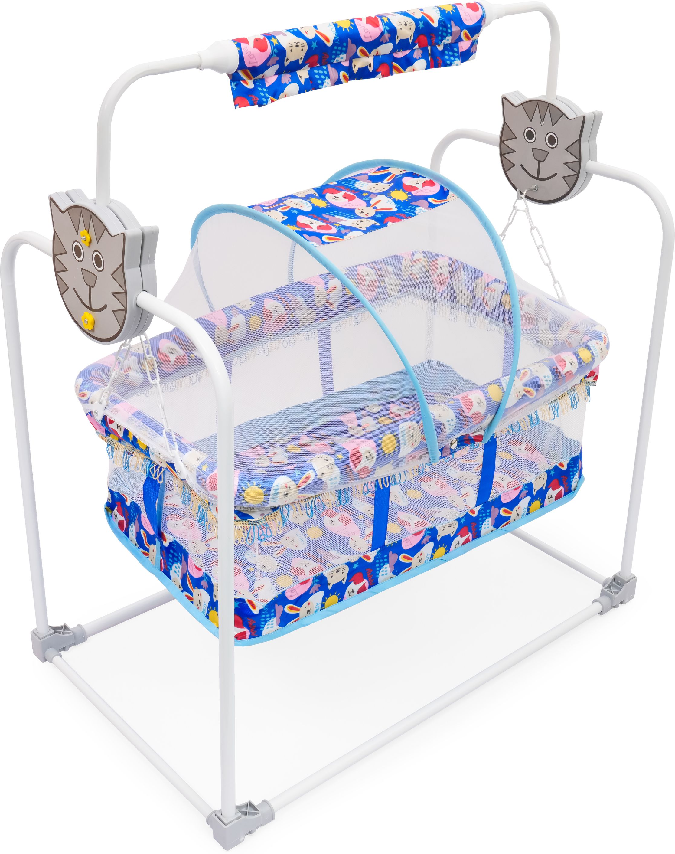 Portable Baby Credle with Lockable Wheels Cloud Red Print Fabric Credle For Baby-image-37
