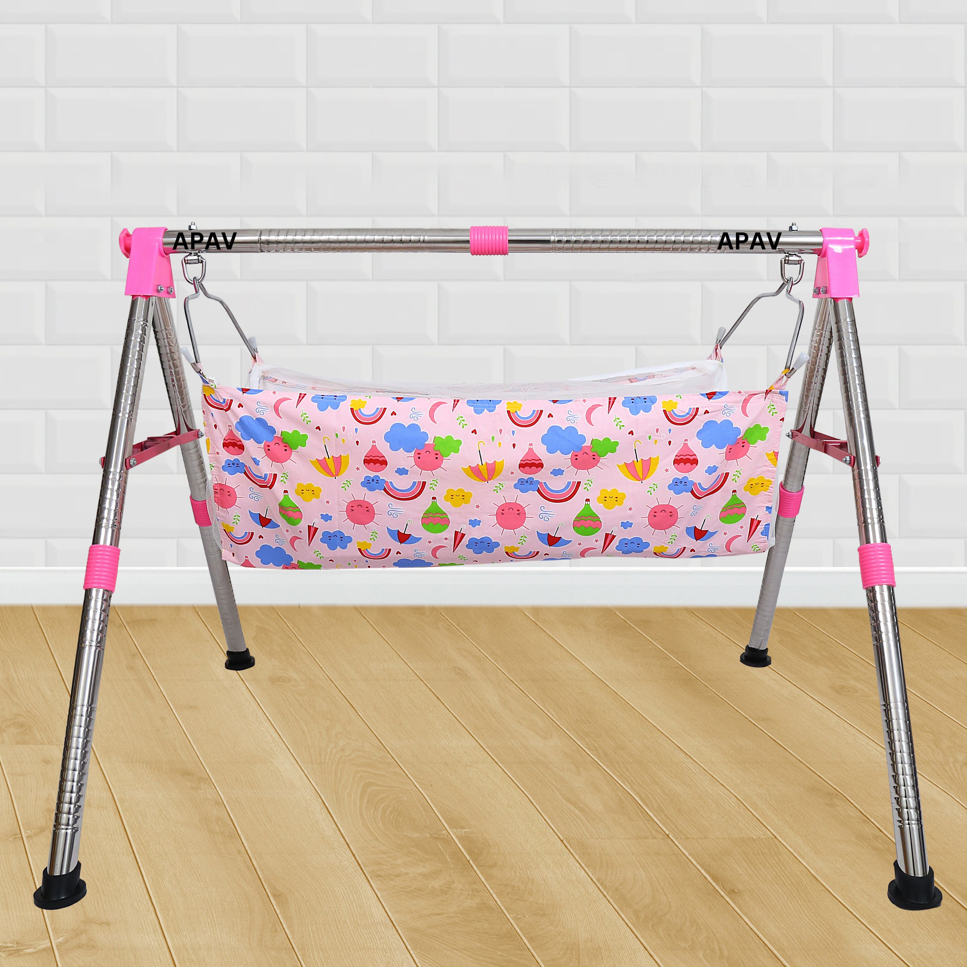 Portable Foldable Baby Cradle | Indian Ghodiyu Style with Stainless Steel Frame-image-24