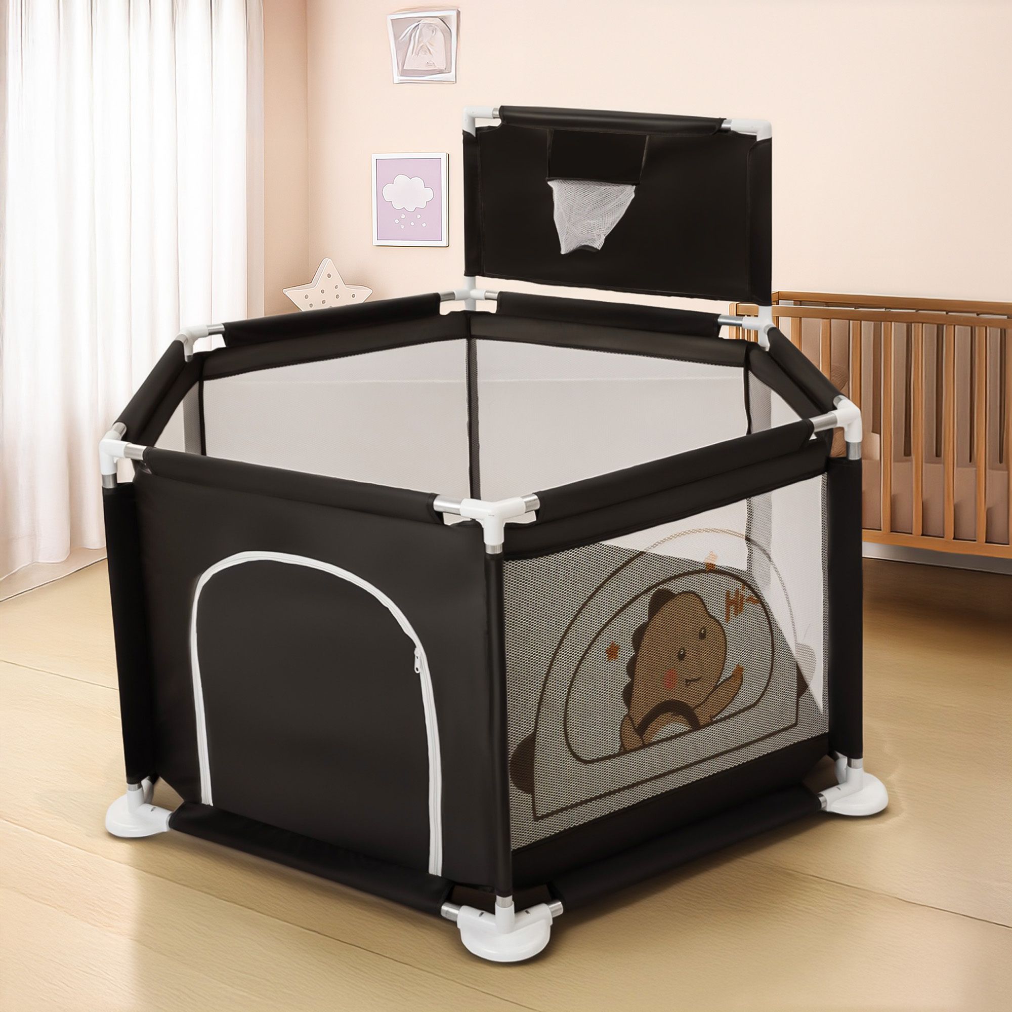 baybee Neo Plus Kids Playpen for Babies Playards with Basket Ball Hoop, Zipper Door-picture-16