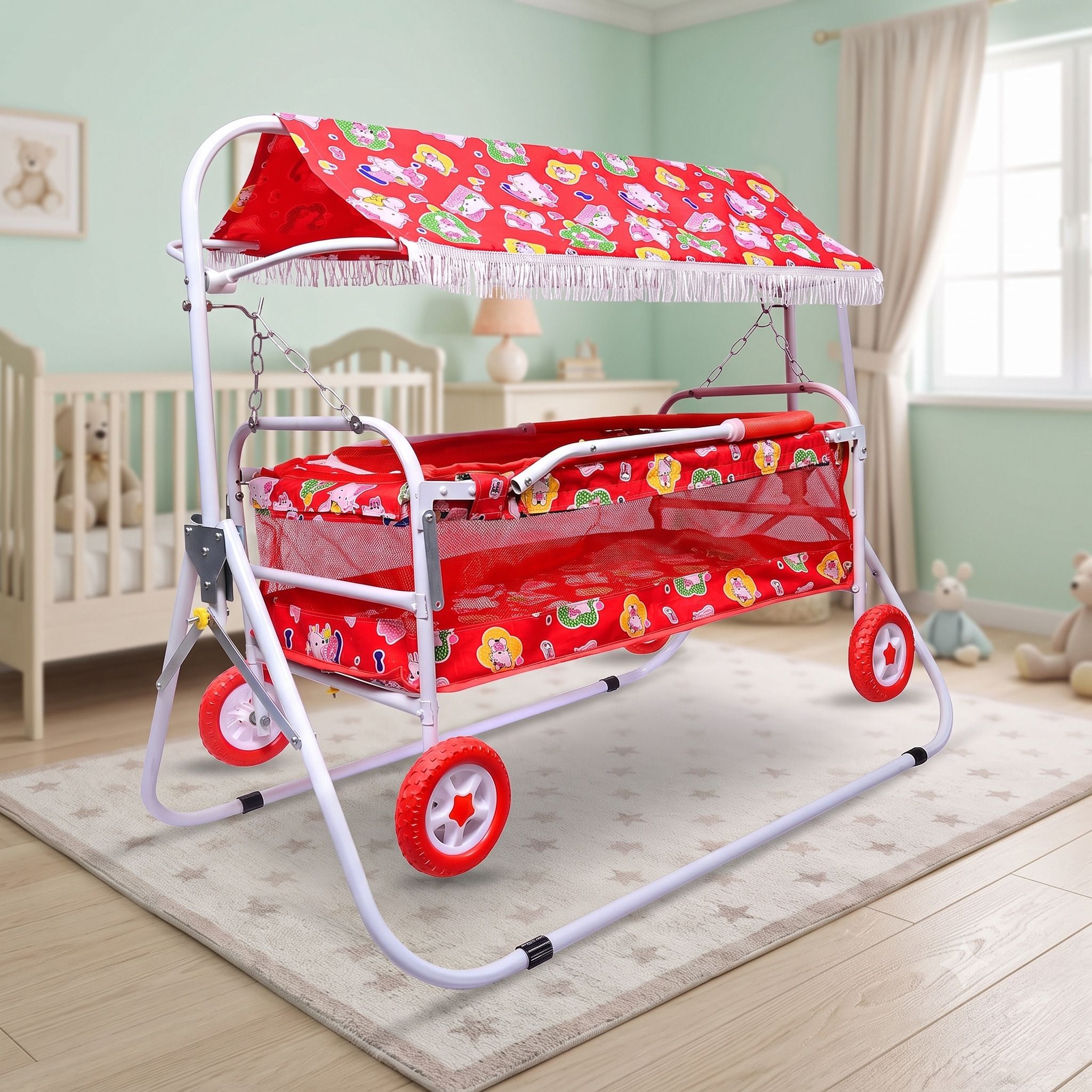 Classic Baby Crib Cradle Bassinet Jhula Palna Stroller For 0 to 12 Months Baby-image-46