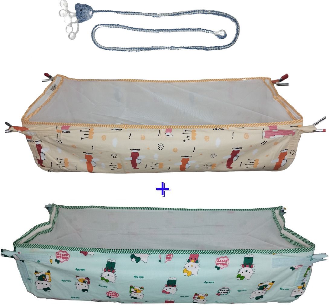 Soft Cloth Swing New Born Baby Cradle Hammock Khoya Palna Ghodiyu Net Pack of 2-image-32