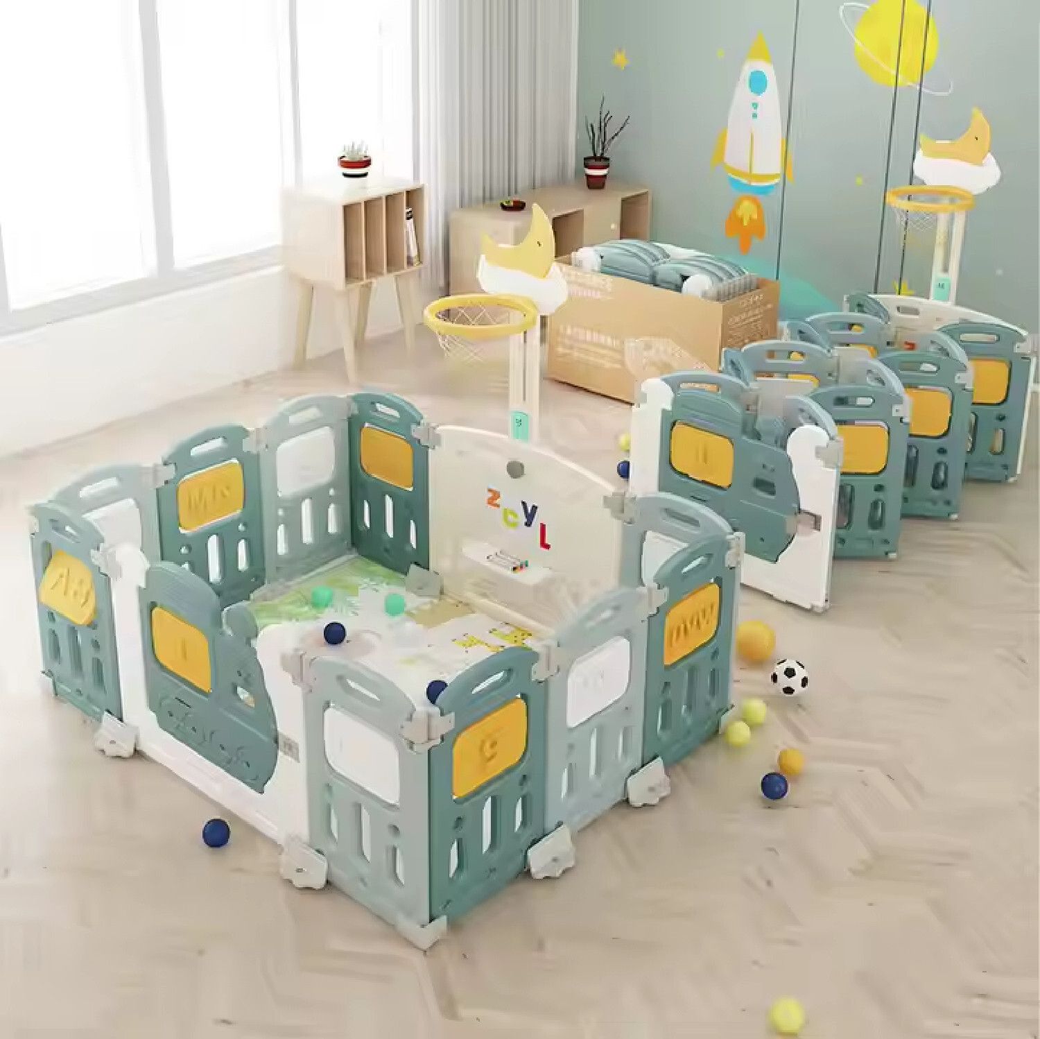 tinybloom 16 panels Baby Playpen Kids Play Area with Gate Foldable Safety Mesh for Babies-picture-12