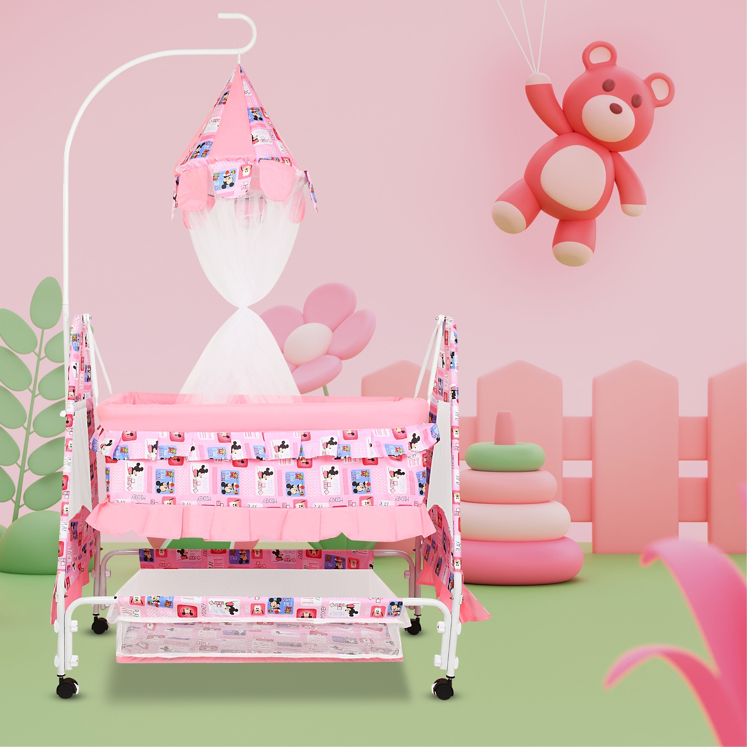 Cradle for kids cradle for baby boy and girl Cradle With Swing & Mosquito Net-image-18