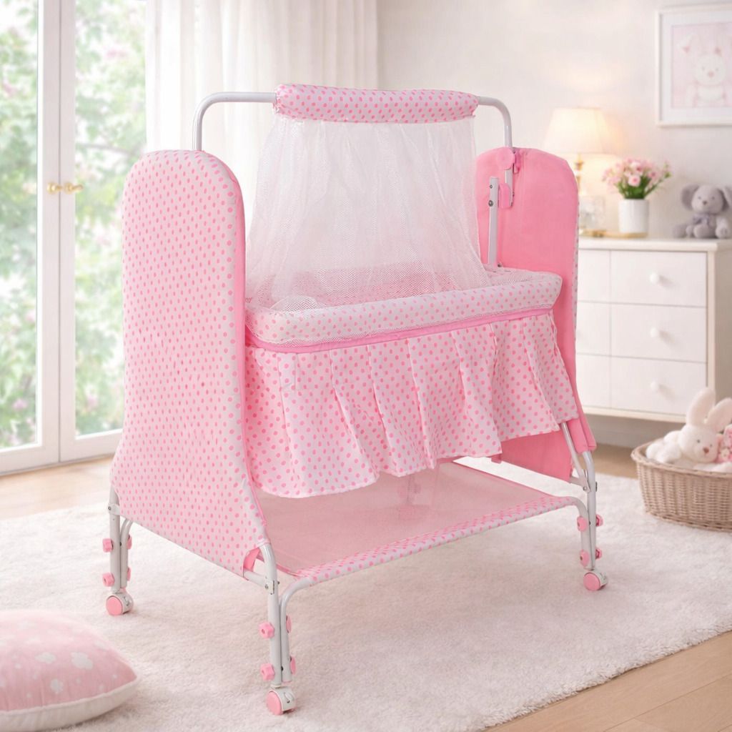 bubblebaby Premium Quality Cradle For 0-12Months Old With Wheels,Storage Basket,MosquitoNet-picture-18
