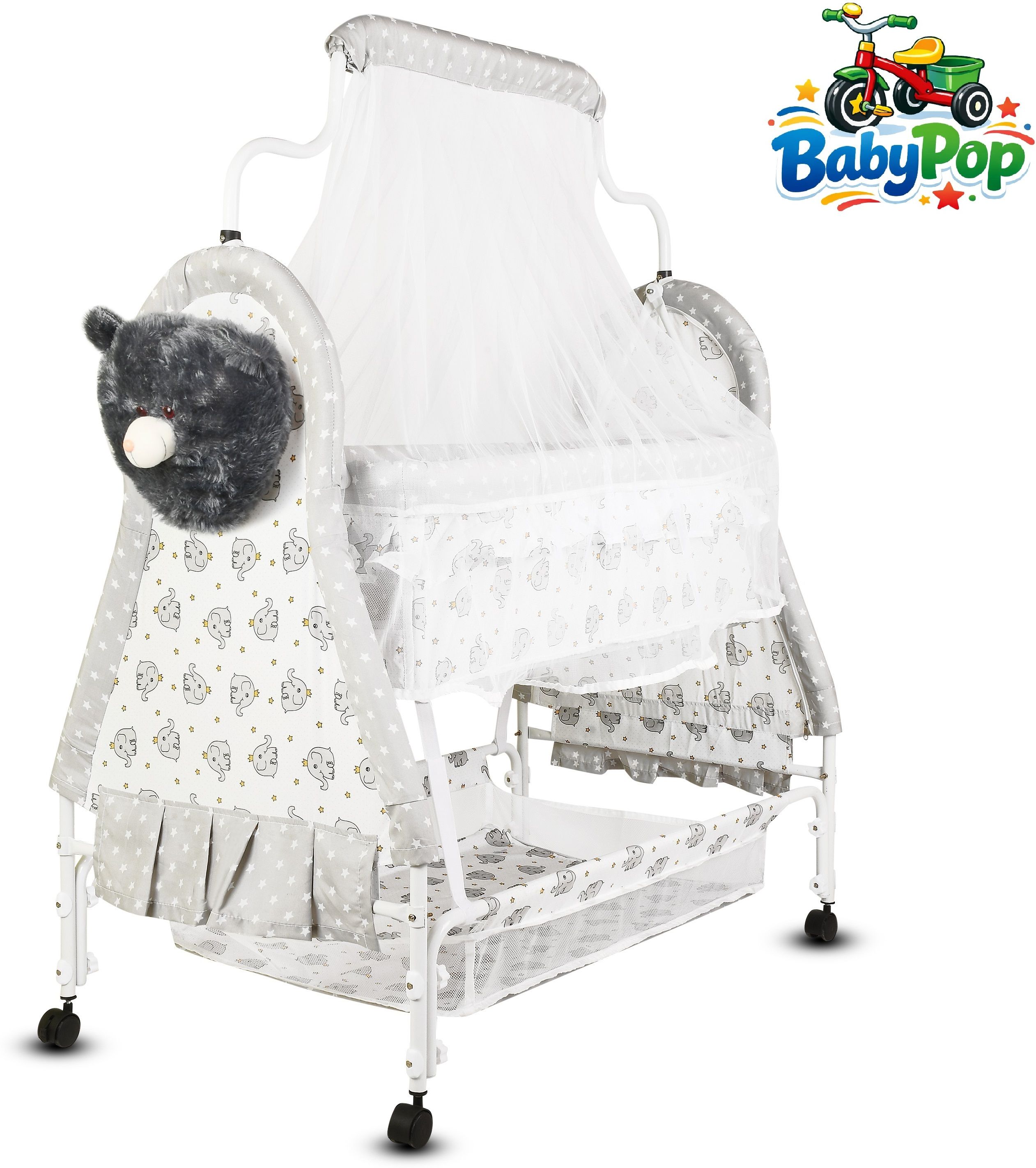 babypop Cradle for kids cradle for baby boy and girl Cradle With Swing & Mosquito Net-picture-47