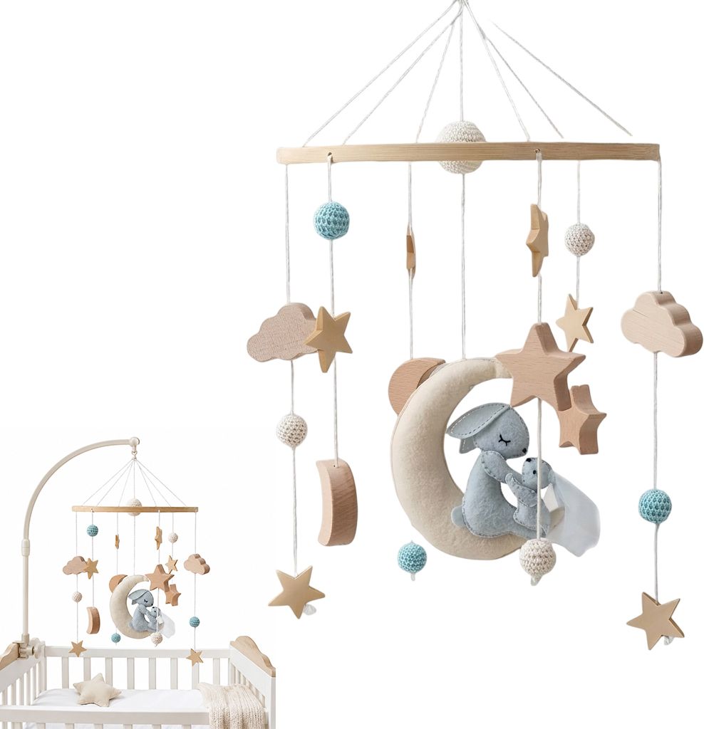 hasthip Felt Bunny Baby Crib Mobile with Wooden Arm and Soft Nursery Hanging Decor-picture-15