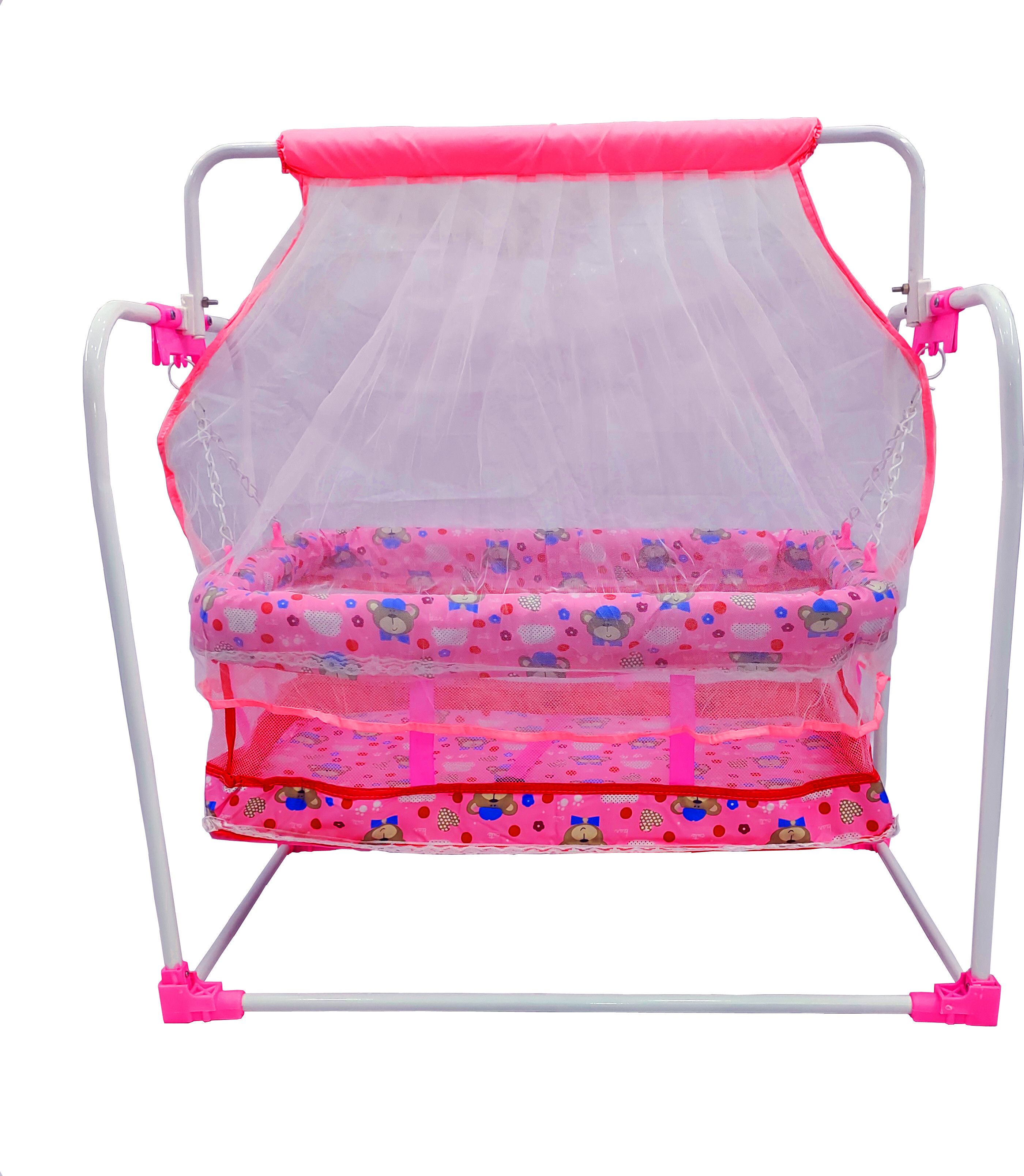 M/Swing Baby Cradle with Mosquito Net, Foldable Metal Frame, Printed Design-image-34