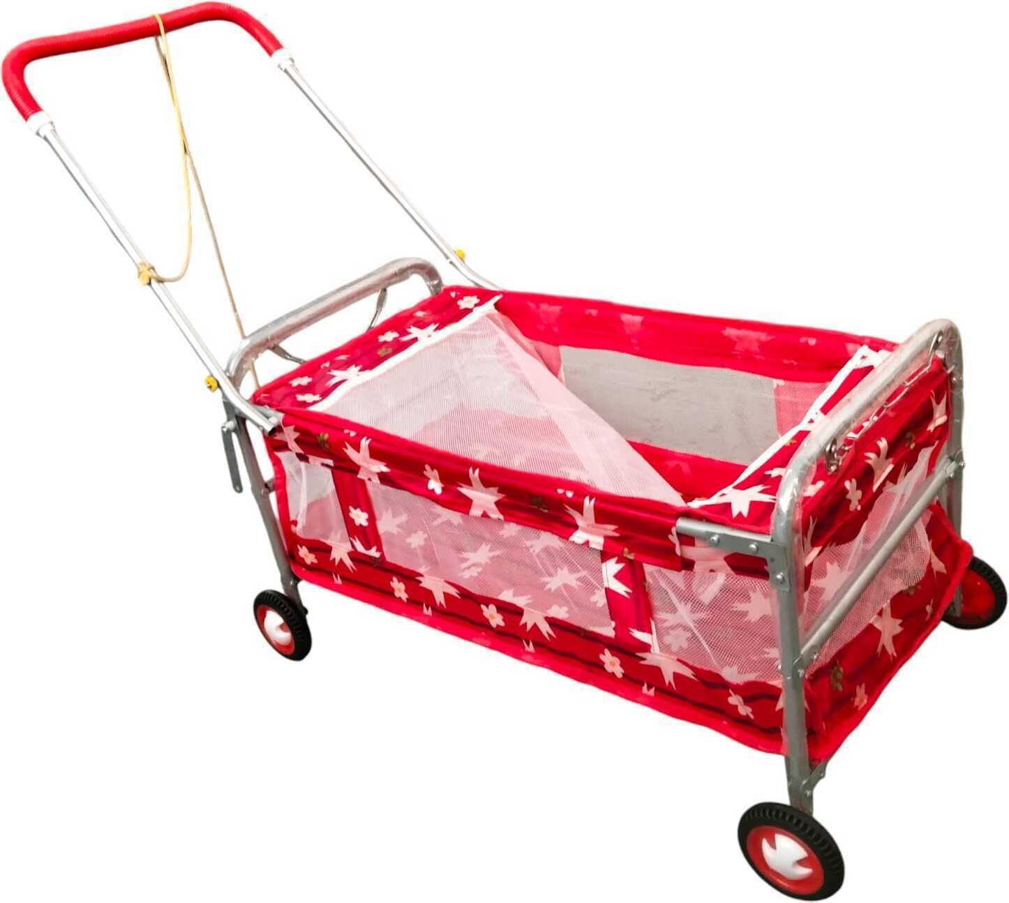 Swing Buggie Tralley bassinet for Baby New Born Cradle Bassinet with Mosquito Net Umbrella and Wheel Steel ,Sleeping Bed Bassinet (Pink)