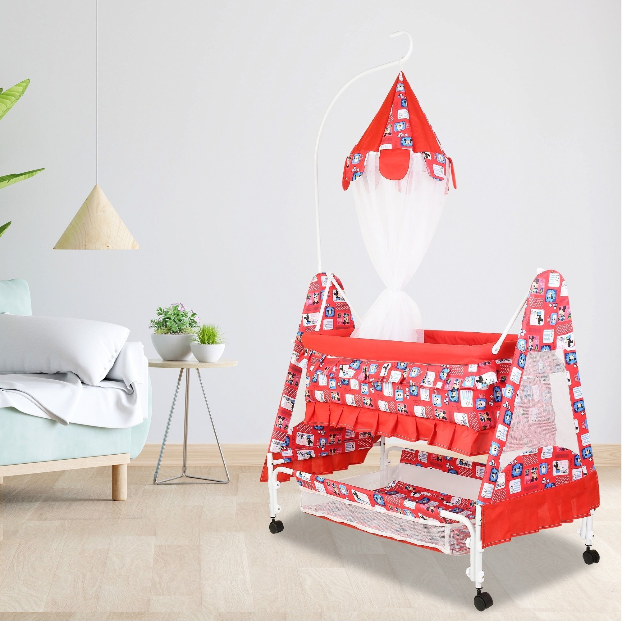 Cradle for kids cradle for baby boy and girl Cradle With Swing & Mosquito Net Bassinet-image-15