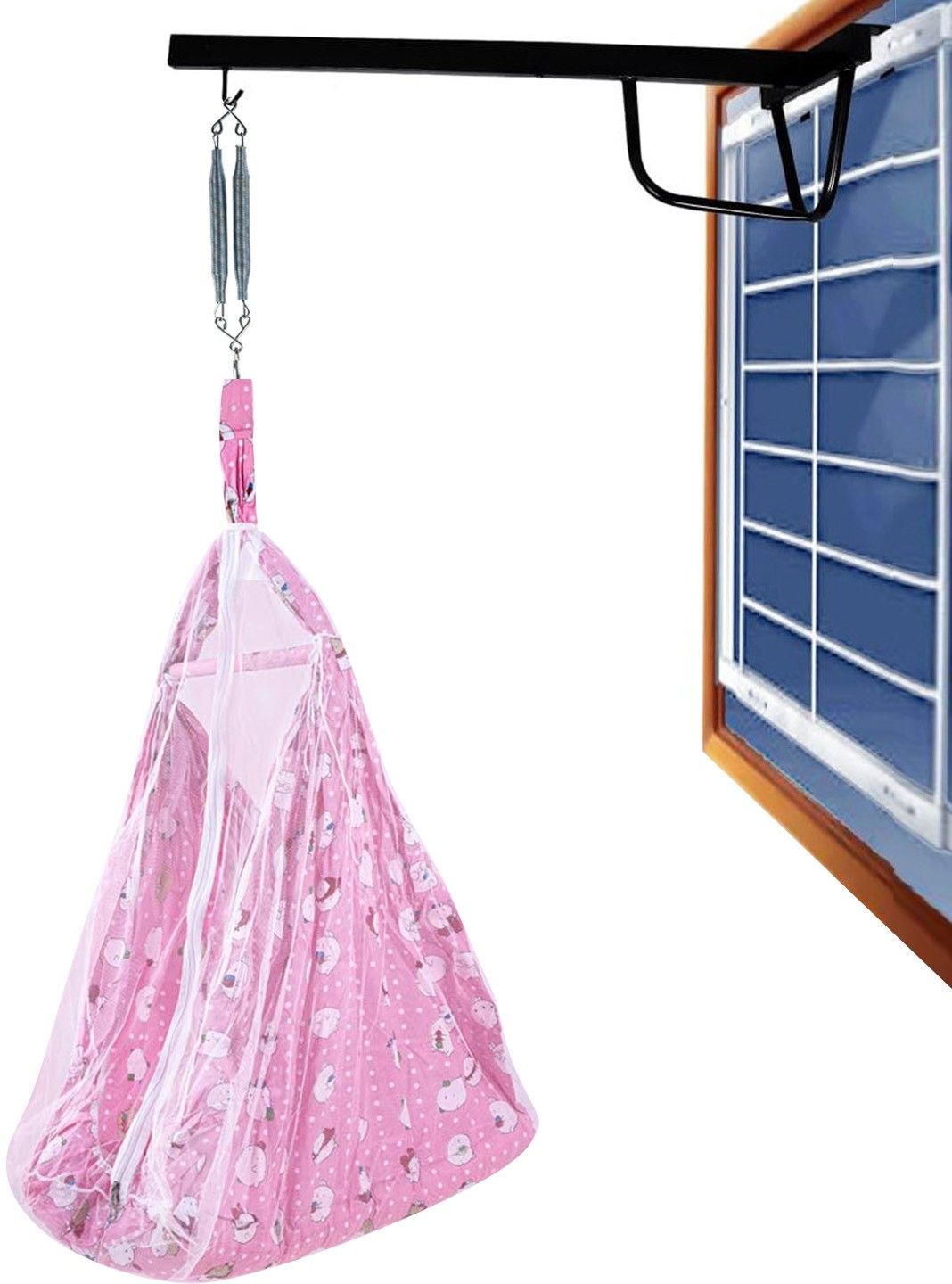 Newborn Baby Boys and Girls Sleep Cotton Hanging Swing Cradle with Metal Hanger-image-43
