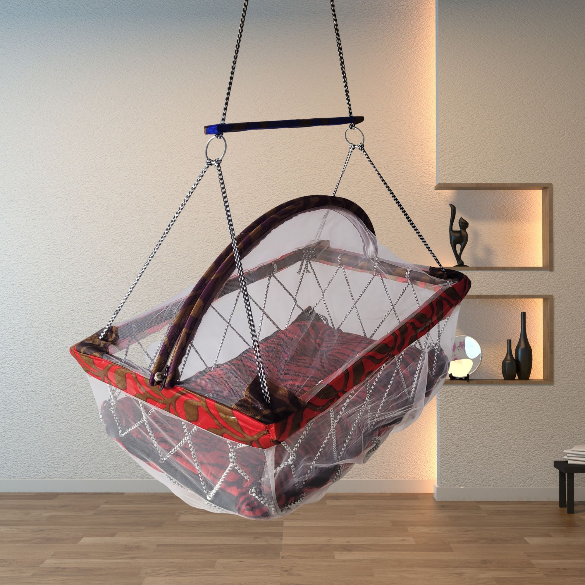 Hanging Baby Cradle with Mosquito Net, Jhula/Thottil for Newborn to 2 Years-image-9