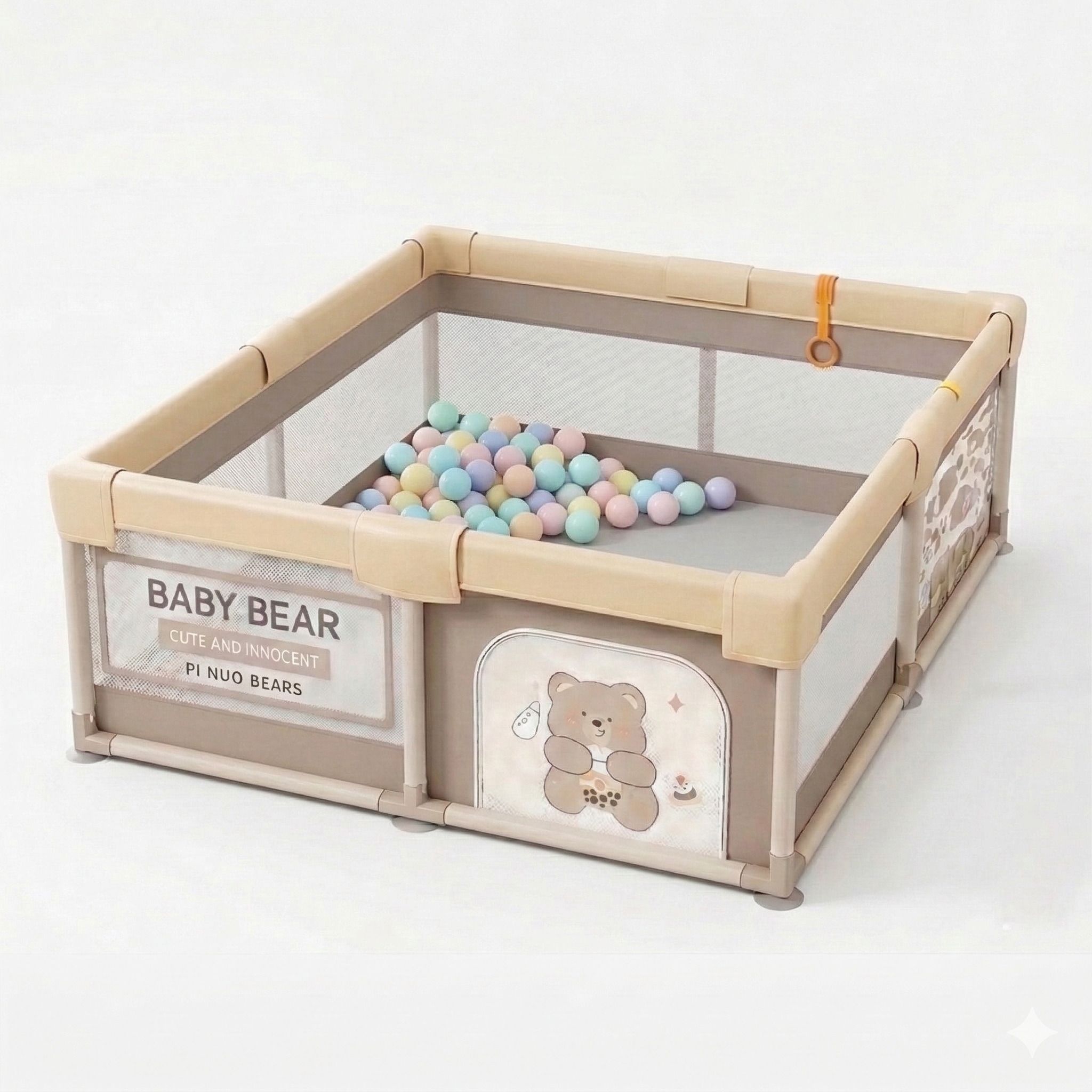 Baby Bear Kids Foldable Playpen with Safety Mesh & Ball Pit Indoor Play Area-image-45