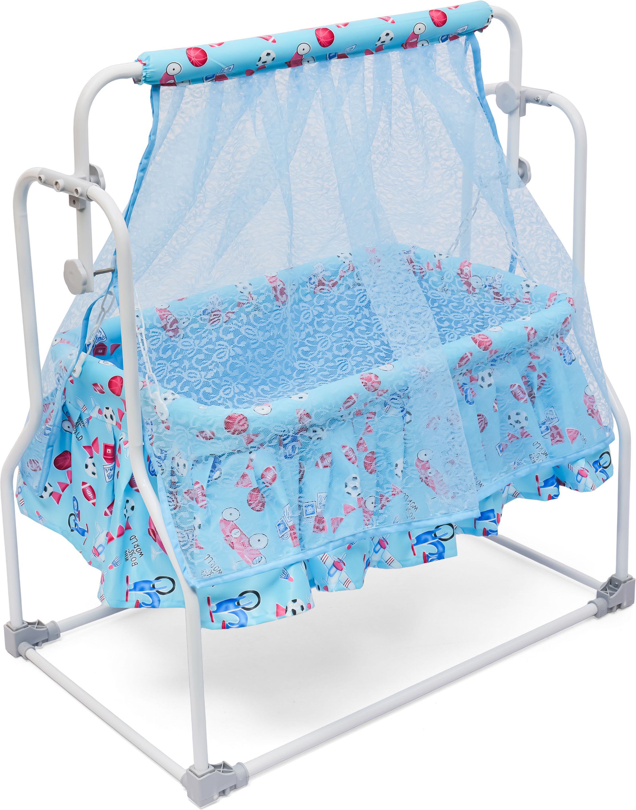 Monny Cradle Swing Red Floral Lace Infant Bassinet with Breathable Mesh Netting-image-14