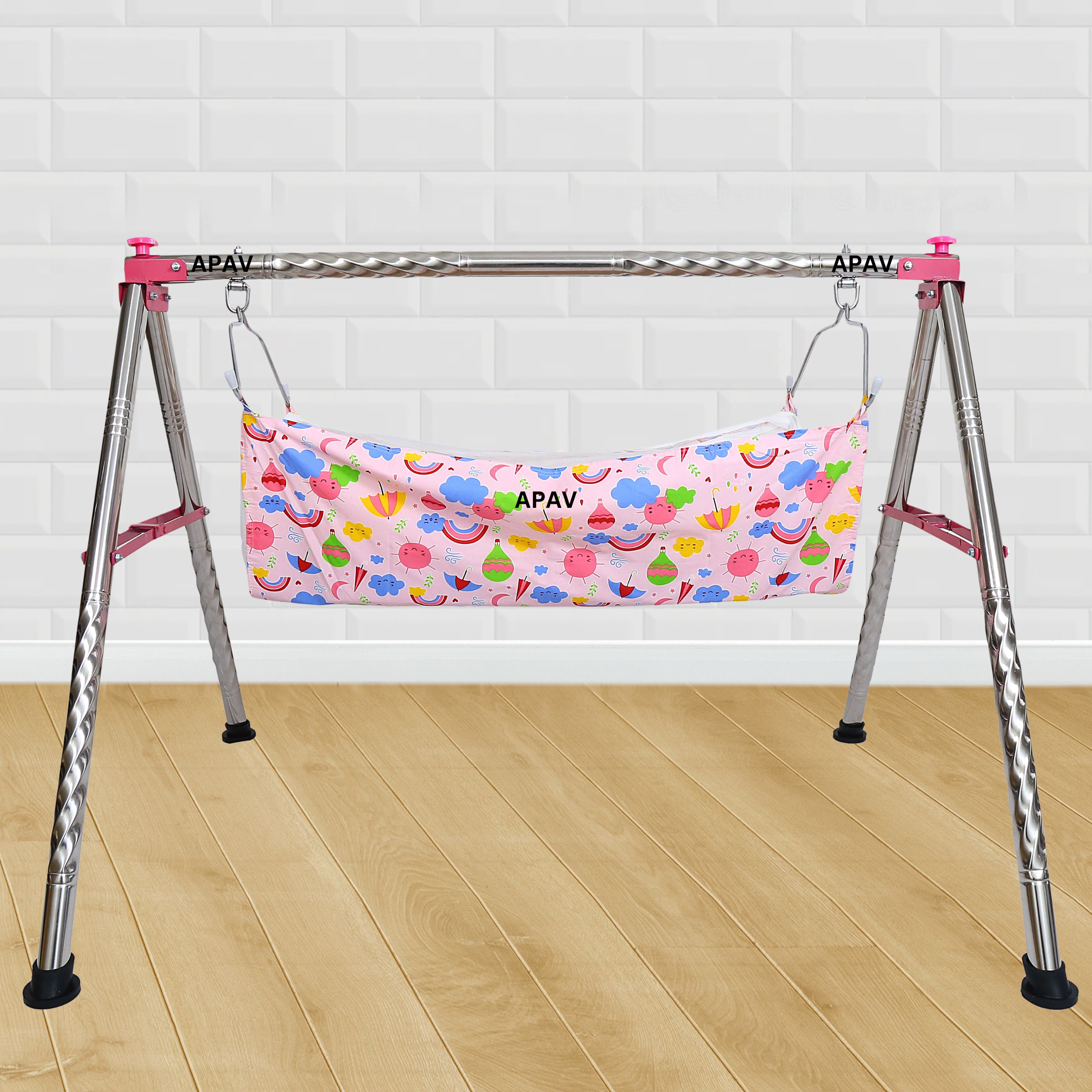 Portable Foldable Baby Cradle | Indian Ghodiyu Style with Stainless Steel Frame-image-27