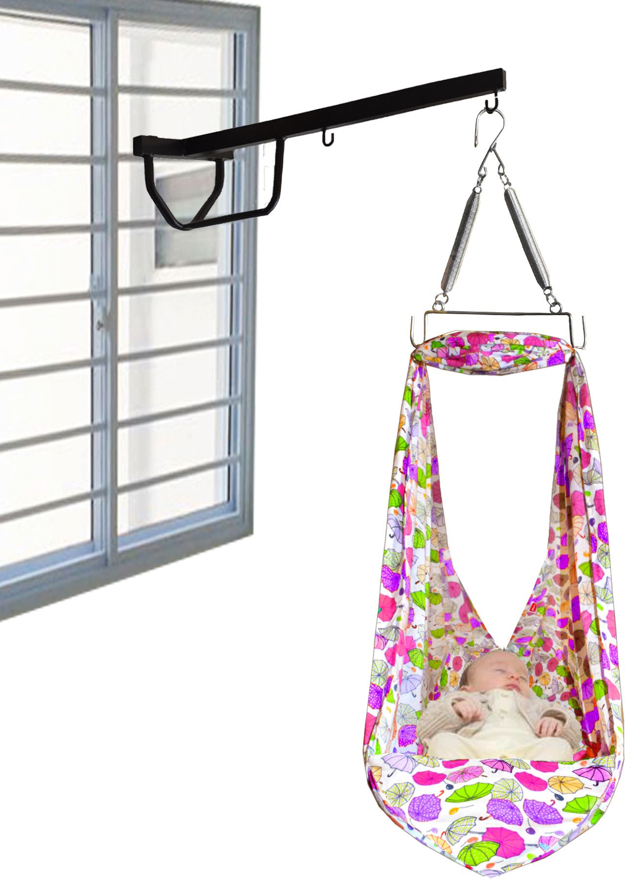 Chunky Baby Swing Cradle with Spring and Metal Window Cradle Hanger (Pink)-image-8