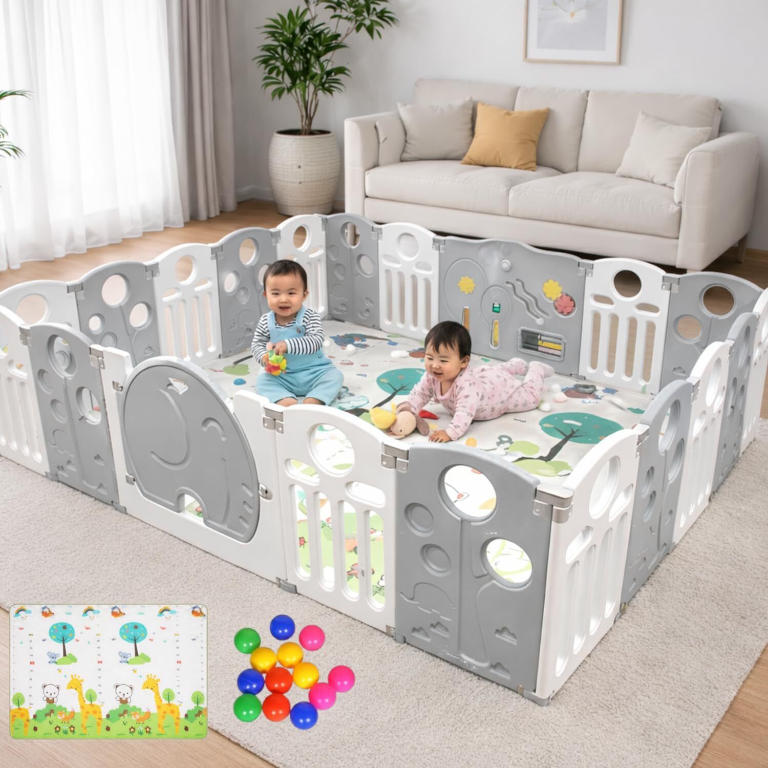 nucarture 20 Panel Baby Playpen with Mat & Play Balls, Kids Fence for Indoor & Outdoor-picture-45