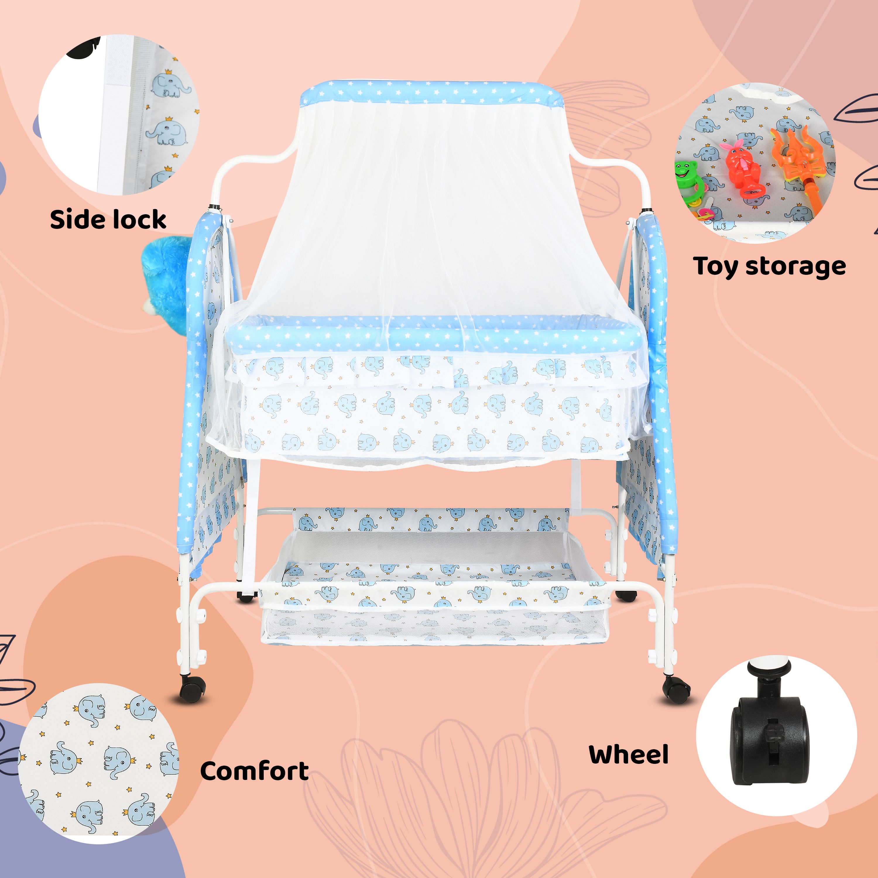 nexova Cradle for kids cradle for baby boy and girl Cradle With Swing & Mosquito Net Bassinet-picture-36