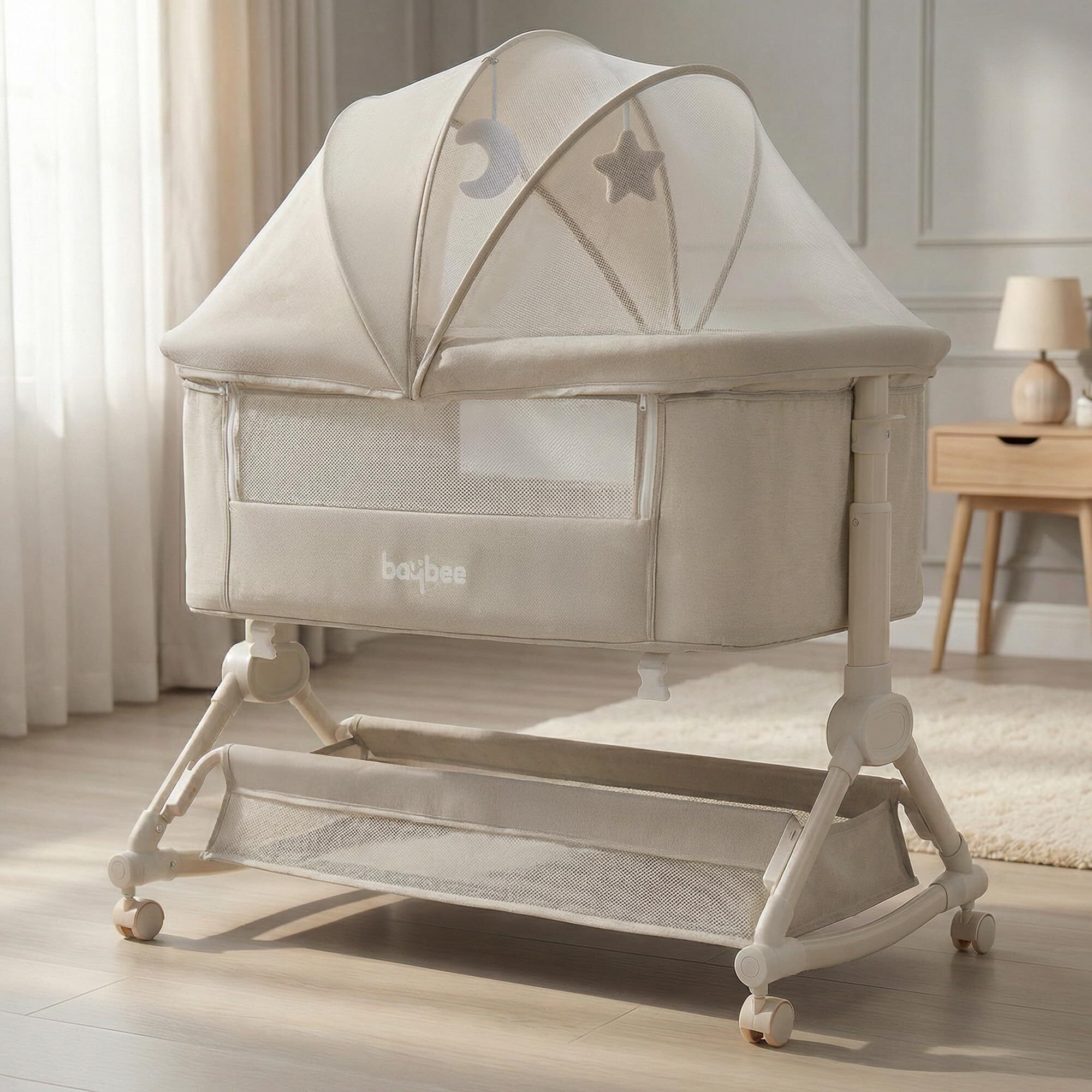 Baby bedside crib cradle for baby bassinet for kids with 4 Height Adjustable-image-44