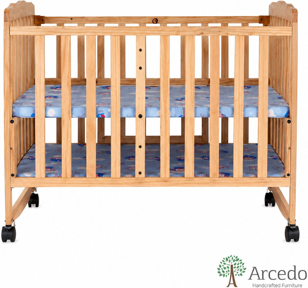 Arcedo Crest Wooden Baby Cot with Swing,Wheel Lock & Bedside Sleeper Function|-image-1